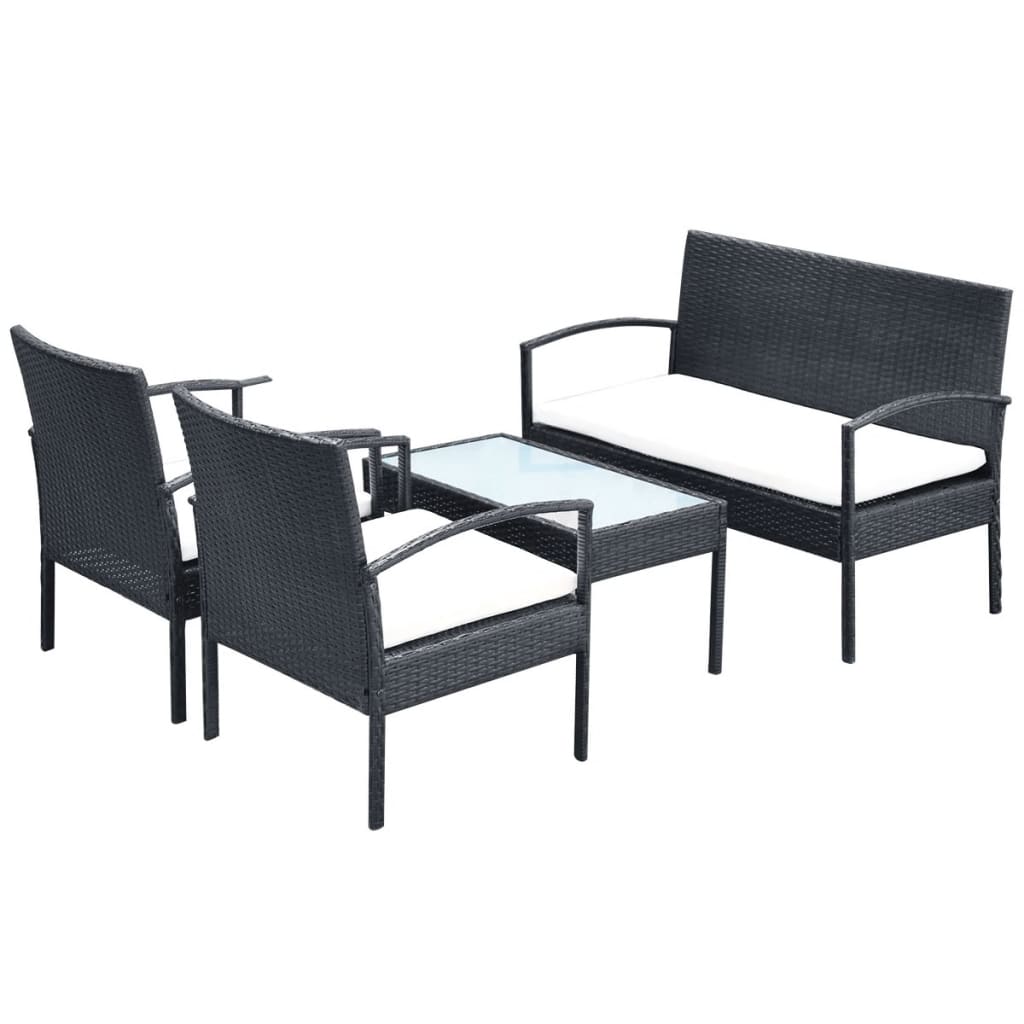 Salon de jardin 4 pcs | Mobilier d'Extérieur | Ensemble de Table et chaises avec coussins Résine tressée Noir939686 - 3