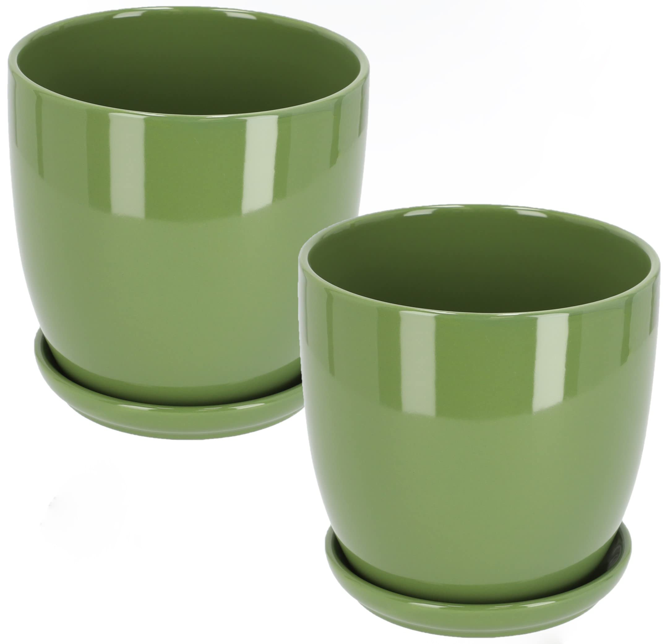 Zestaw 2x doniczka donica osłonka ceramiczna z podstawą kwiaty ⌀15 zielona - KOTARBAU