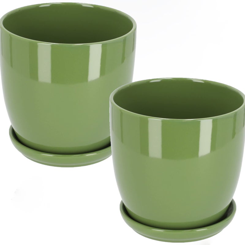 Zestaw 2x doniczka donica osłonka ceramiczna z podstawą kwiaty ⌀15 zielona - KOTARBAU