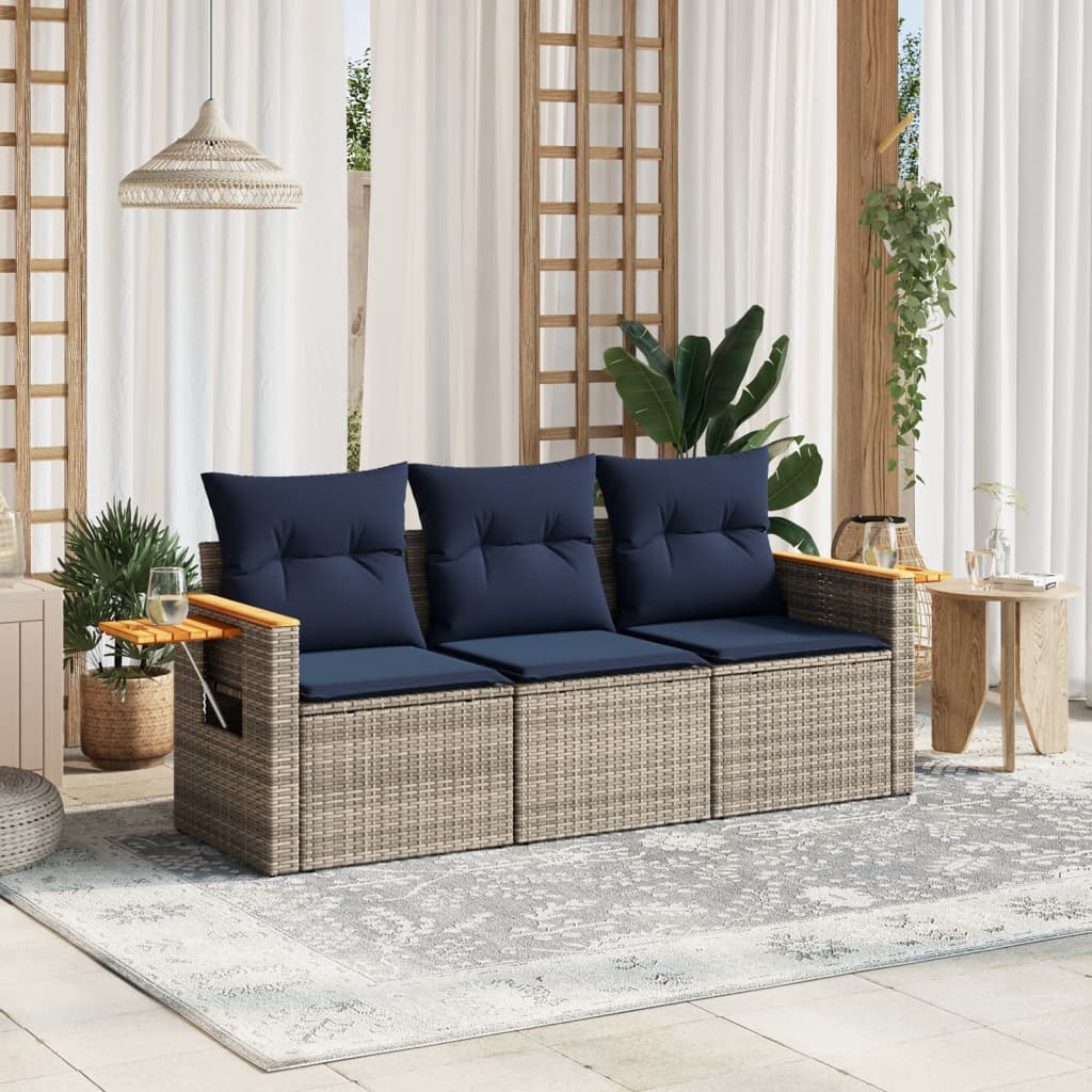 3-częściowa sofa do ogrodu, z poduszkami, szara, polirattanowa vidaXL