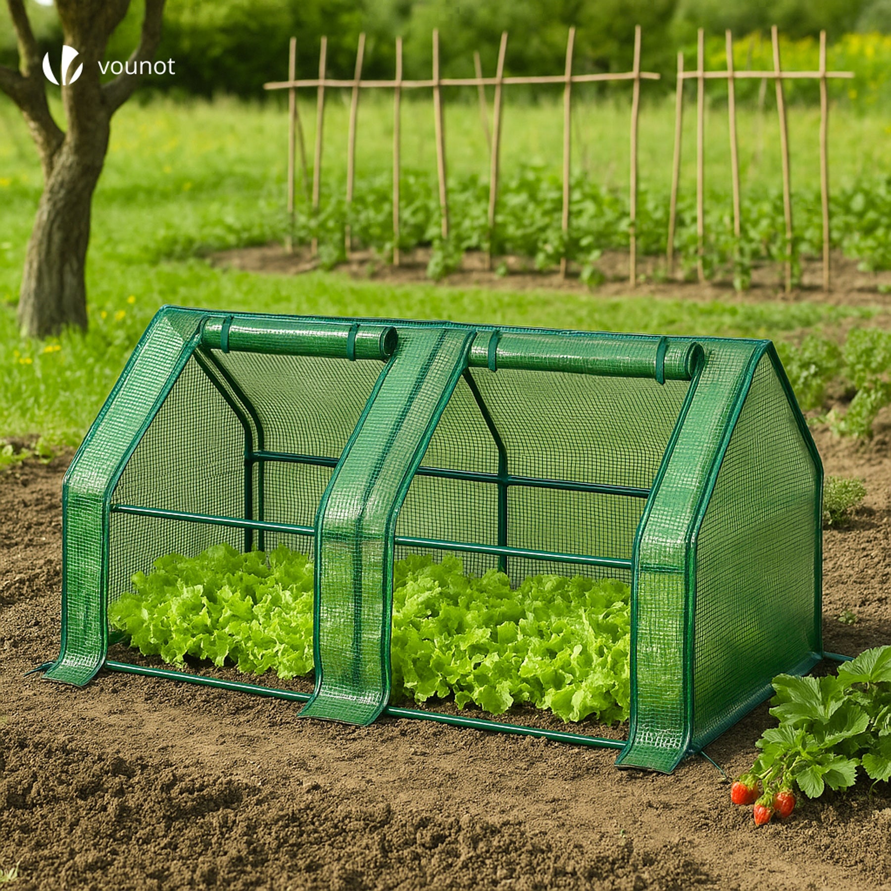 Mini Serre de jardin avec 2 portes enroulables bache PE renforcee 135g/m2 180x90x90cm Vert VOUNOT® - 6