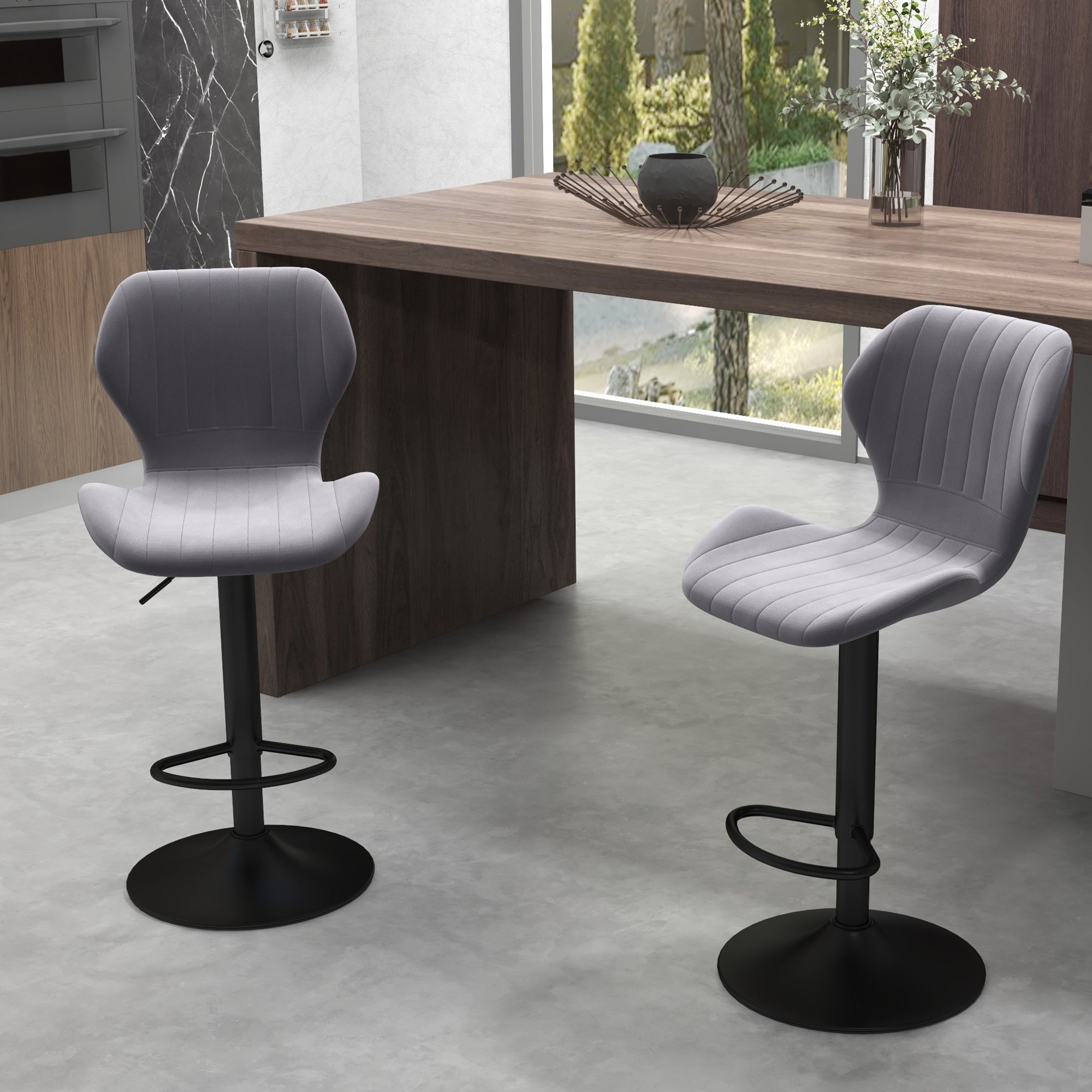 HOMCOM Set Di 2 Sgabelli Da Bar Per Colazione, Seduta In Ecopelle Grigia, Struttura In Acciaio, Poggiapiedi, Altezza 68,5 Cm, Carico 120 Kg