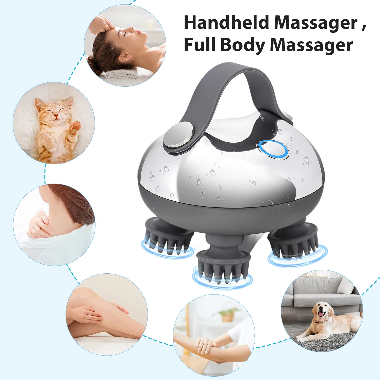 Massajador Elétrico para Couro Cabeludo com 8 Cabeças de Massagem em Silicone, Aparelho de Massagem Portátil com 3 Modos para Relaxamento - 9