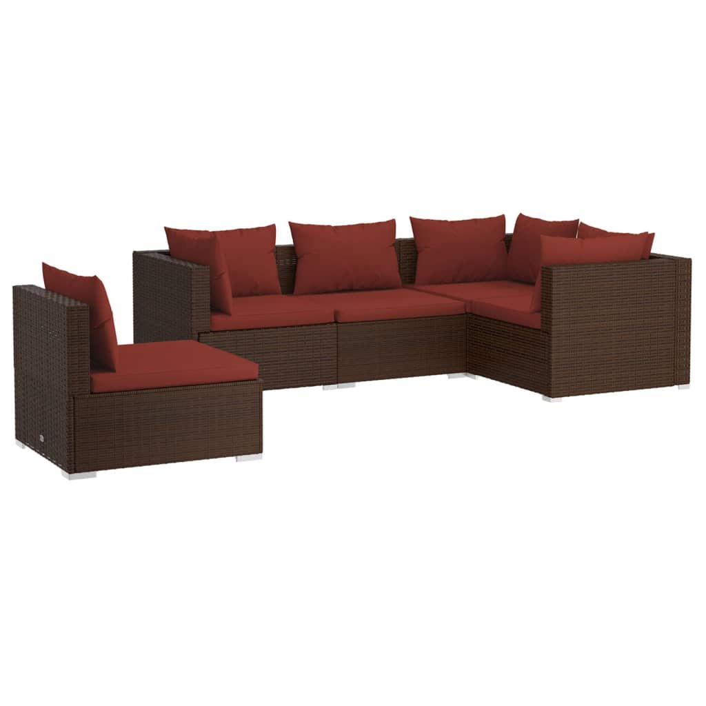 Maison Exclusive - Set Divani da Giardino 5 pz con Cuscini in Polyrattan Marrone - 2