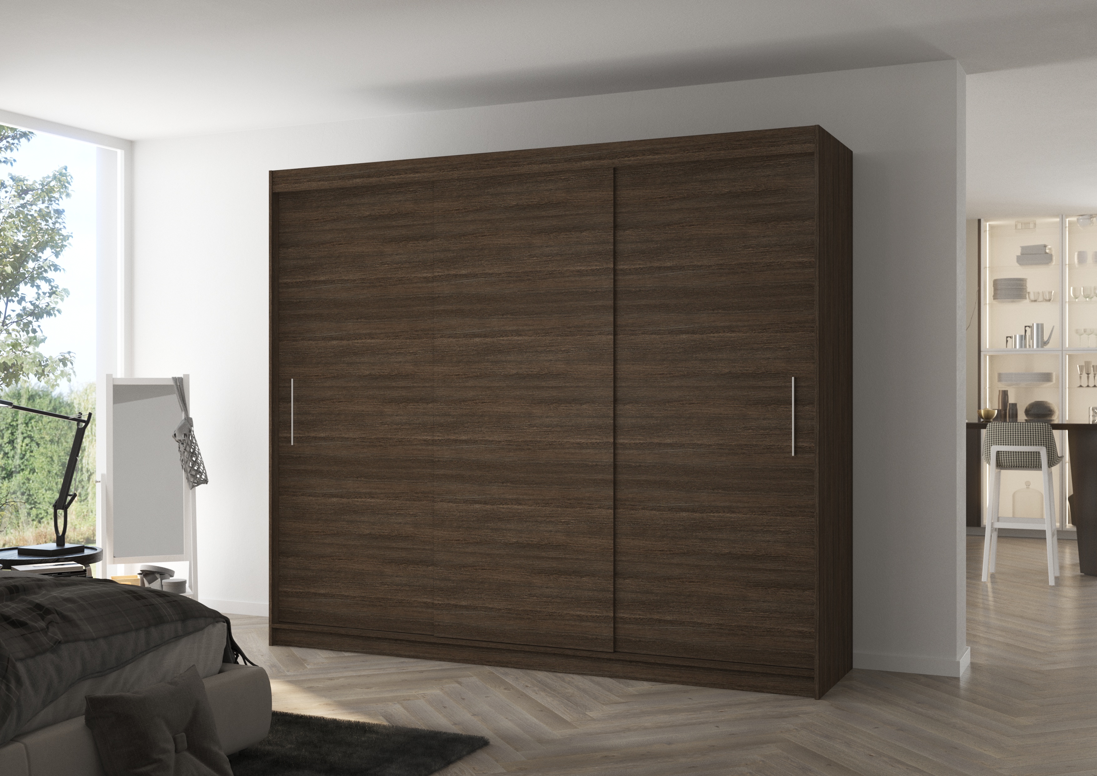 Grande armoire de chambre 3 portes coulissantes marron Badoz 250cm - 2