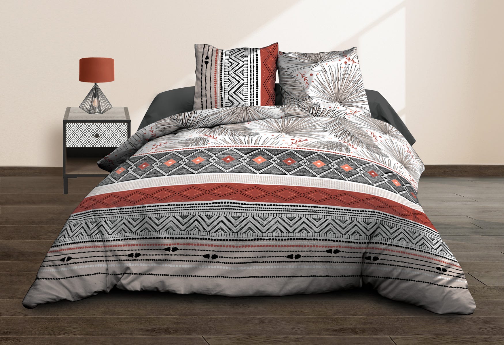 Housse de couette 220x240 + 2 taies - Pur coton 57 fils - Palme | Leroy