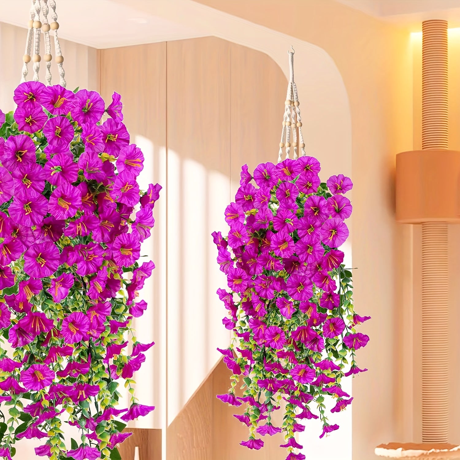 Paquete de 2 flores artificiales colgantes, ramo de campanillas artificiales, ideal para pared, rosa roja - 4