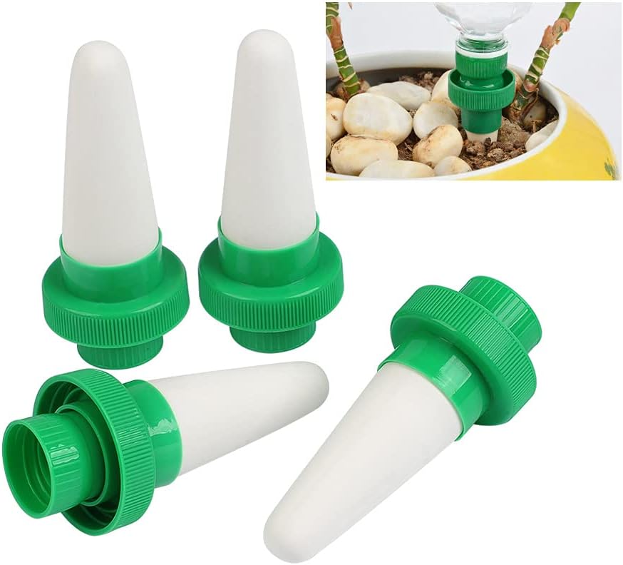 Zestaw 4 podlewaczy do roślin na wakacje, ceramiczne kolce do podlewania do plastikowych butelek, automatyczne urządzenia do podlewania