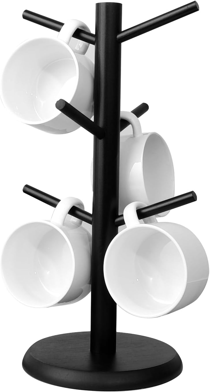 Porta Tazze In Bambù Con 6 Ganci - Espositore Da Cucina 33,5x15,2 Cm - Base Robusta - Per Tazze, Gioielli E Accessori - 2