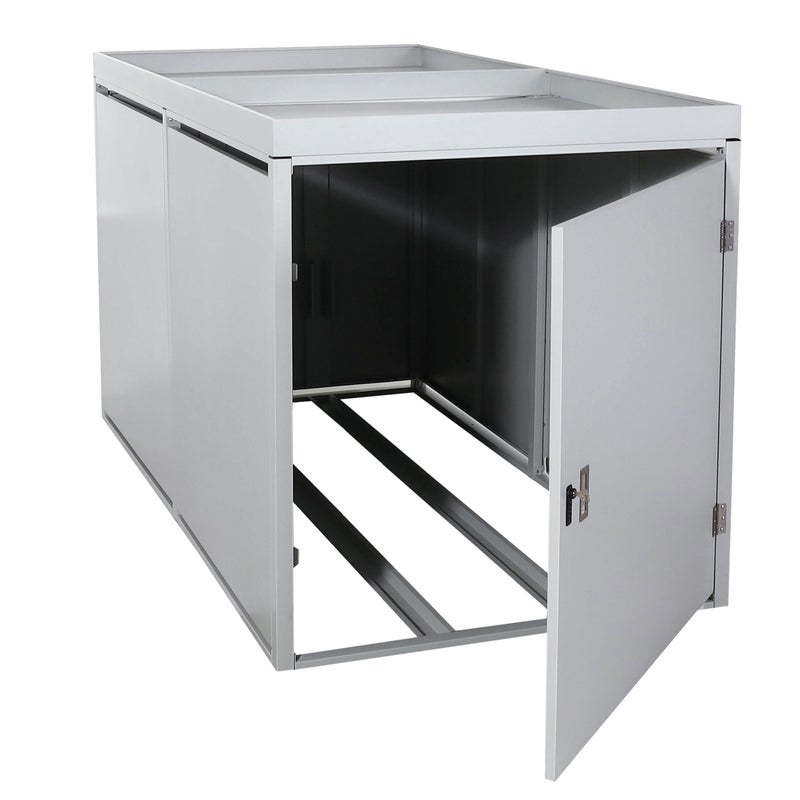 Garaż na 2 rowery z skrzynką na rośliny HWC-L56b, boks na rowery, zamykany, stal ocynkowana 123x113x208 cm ~ jasnoszary