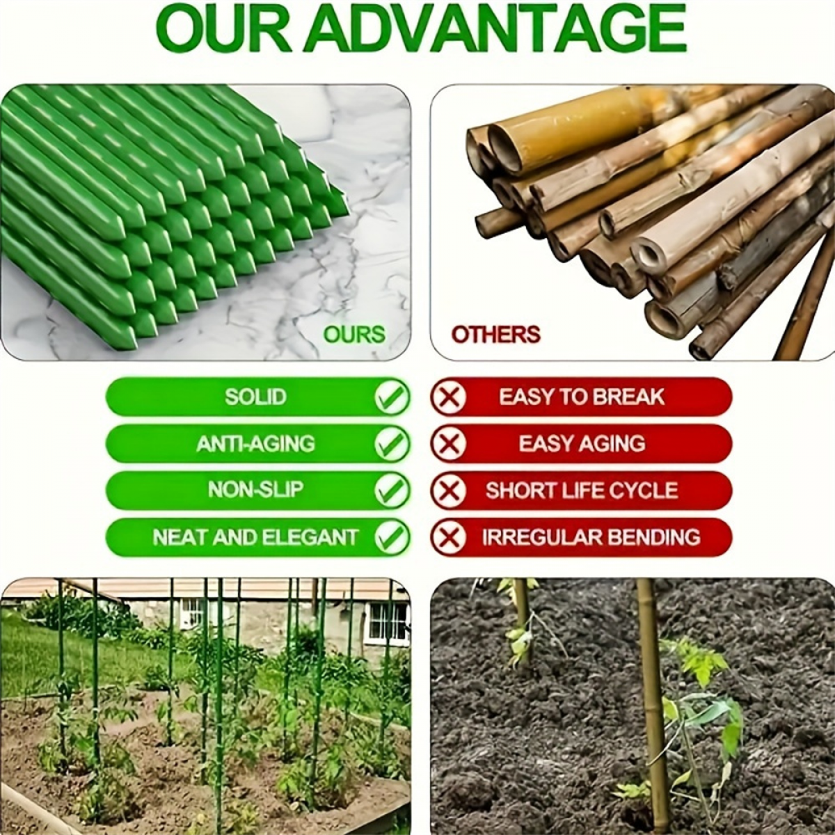 Lot de 58 tuteurs pour plantes de jardin, 20 tuteurs pour tomates, pour plantes grimpantes, plantes en pot, tomates, poteaux de clôture - 3