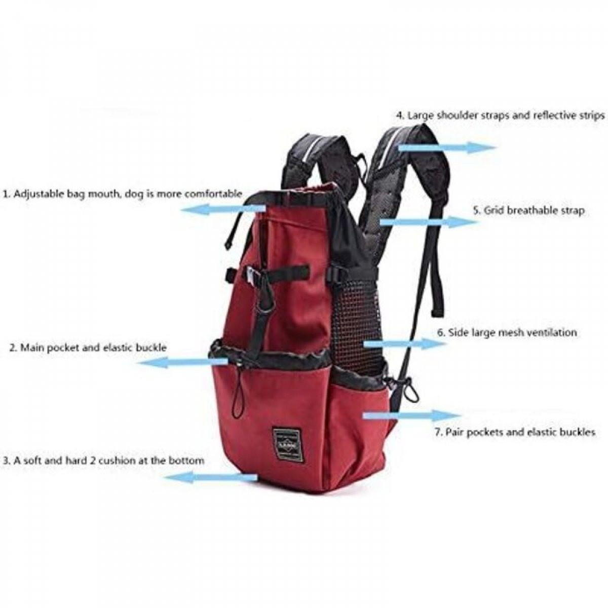 Bolsa de transporte ajustable para perro en malla transpirable para cachorros y perros de exterior Mochila viaje para senderismo ciclismo color negro - 3