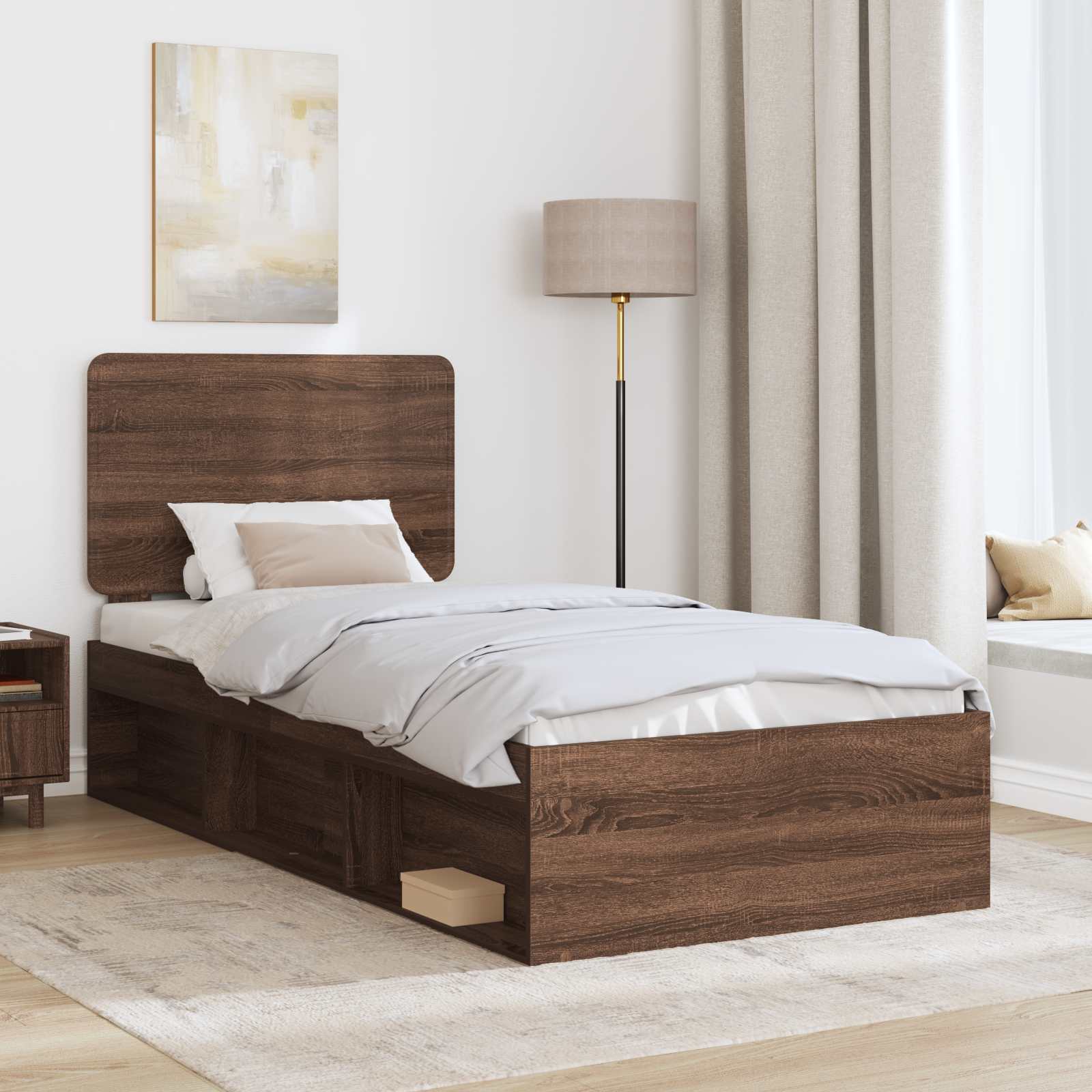 Cadre de lit chêne brun 100 x 200 cm bois de pin massif - 3