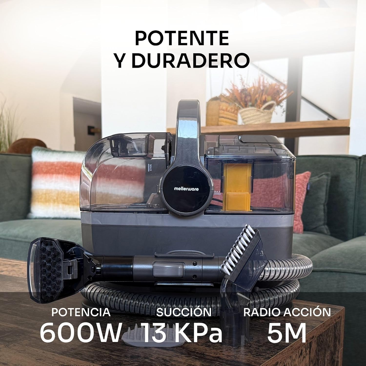 Mellerware - Aspirador para Estofos Cleany Carpet 600W, Limpeza eficaz com função Húmido&Seco: Manchas e líquidos em colchões, sofás e tapetes - 3