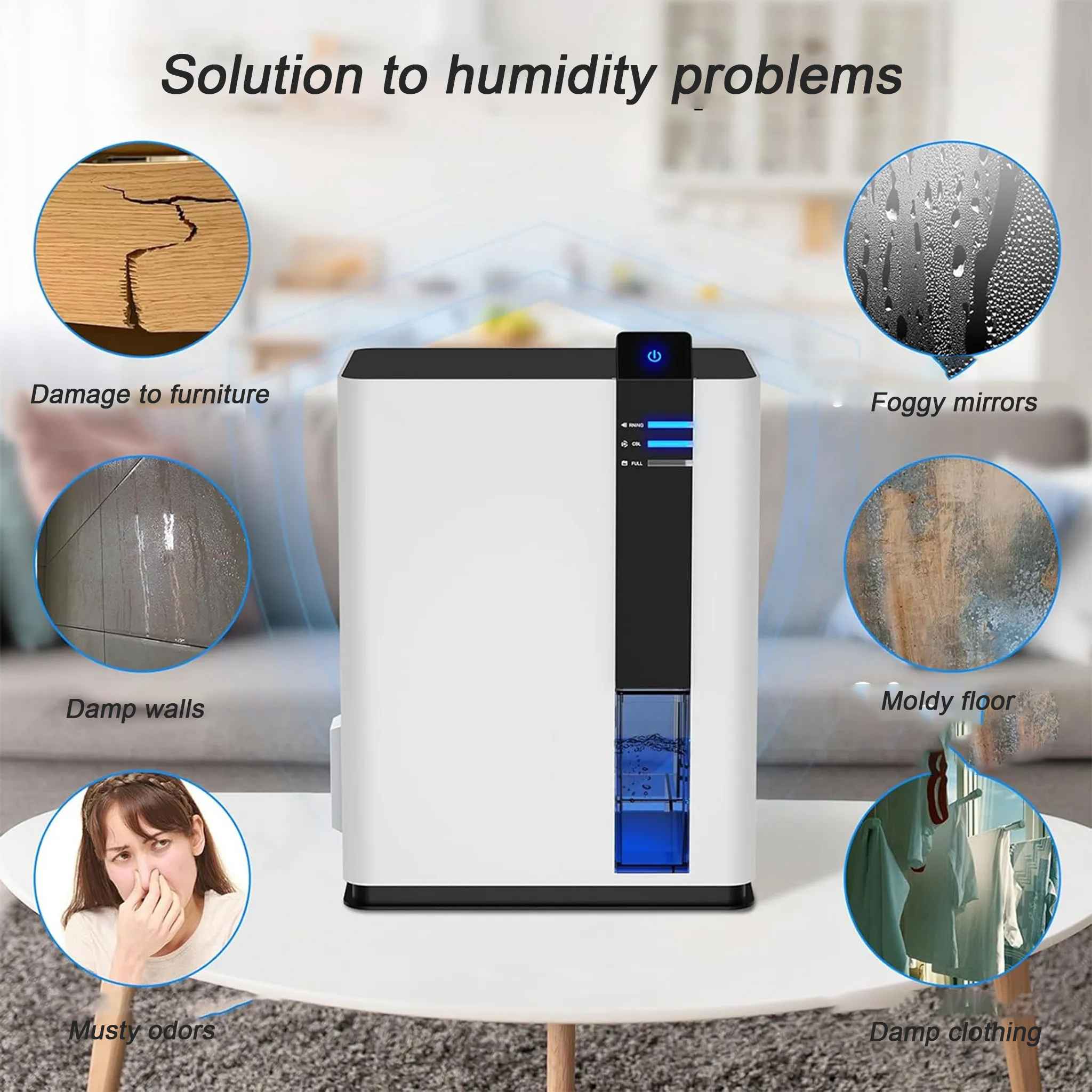 Déshumidificateur 24H/1L avec LED, Réservoir 3L, Mode Sommeil, Faible Consommation Énergétique - Silencieux, Idéal pour Chambres à Coucher - 6