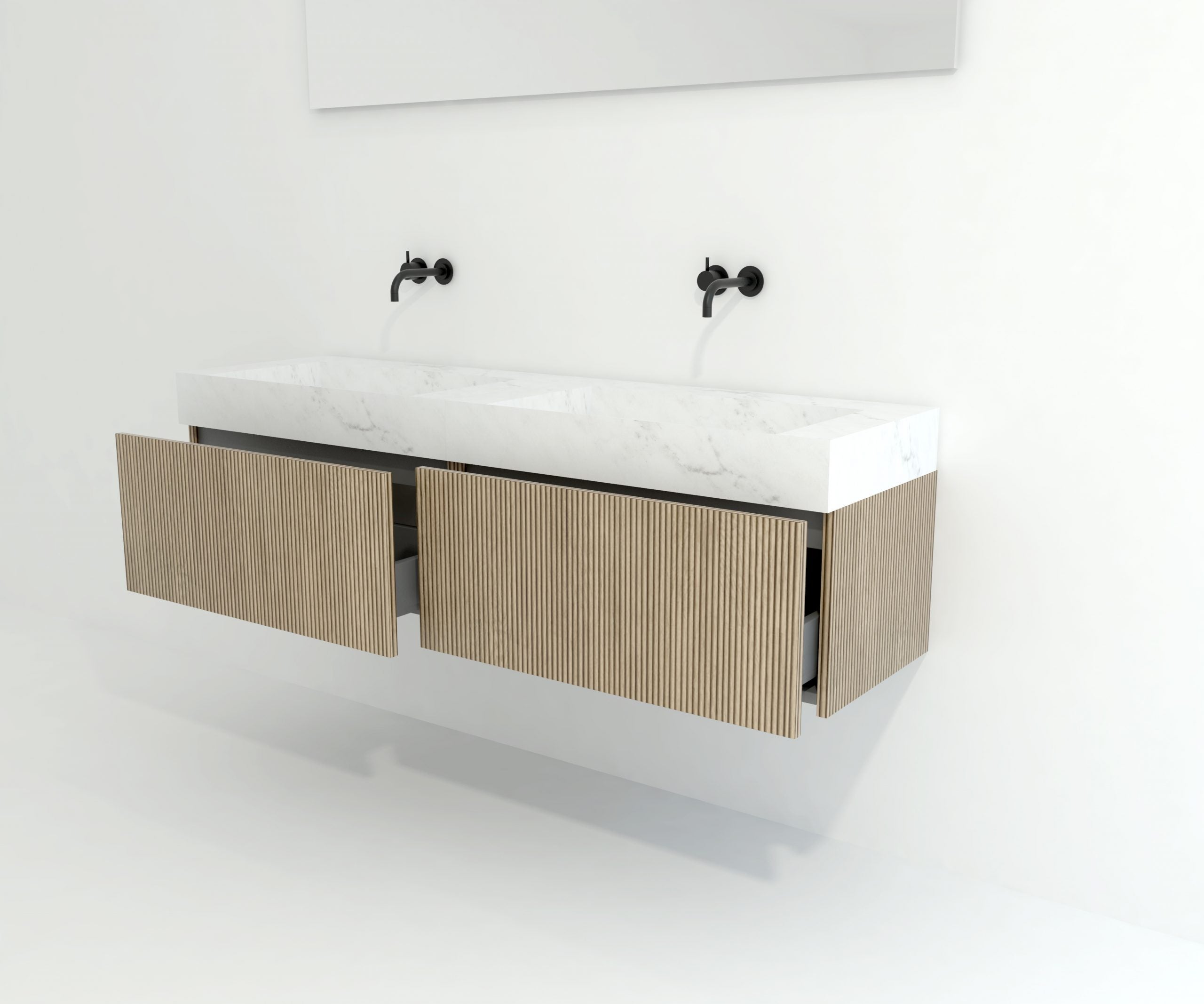 Avantarea Pack Mueble de baño con doble lavabo doble seno mármol + espejo LED NEOUVIELLE Dekton marina 160CM - 5