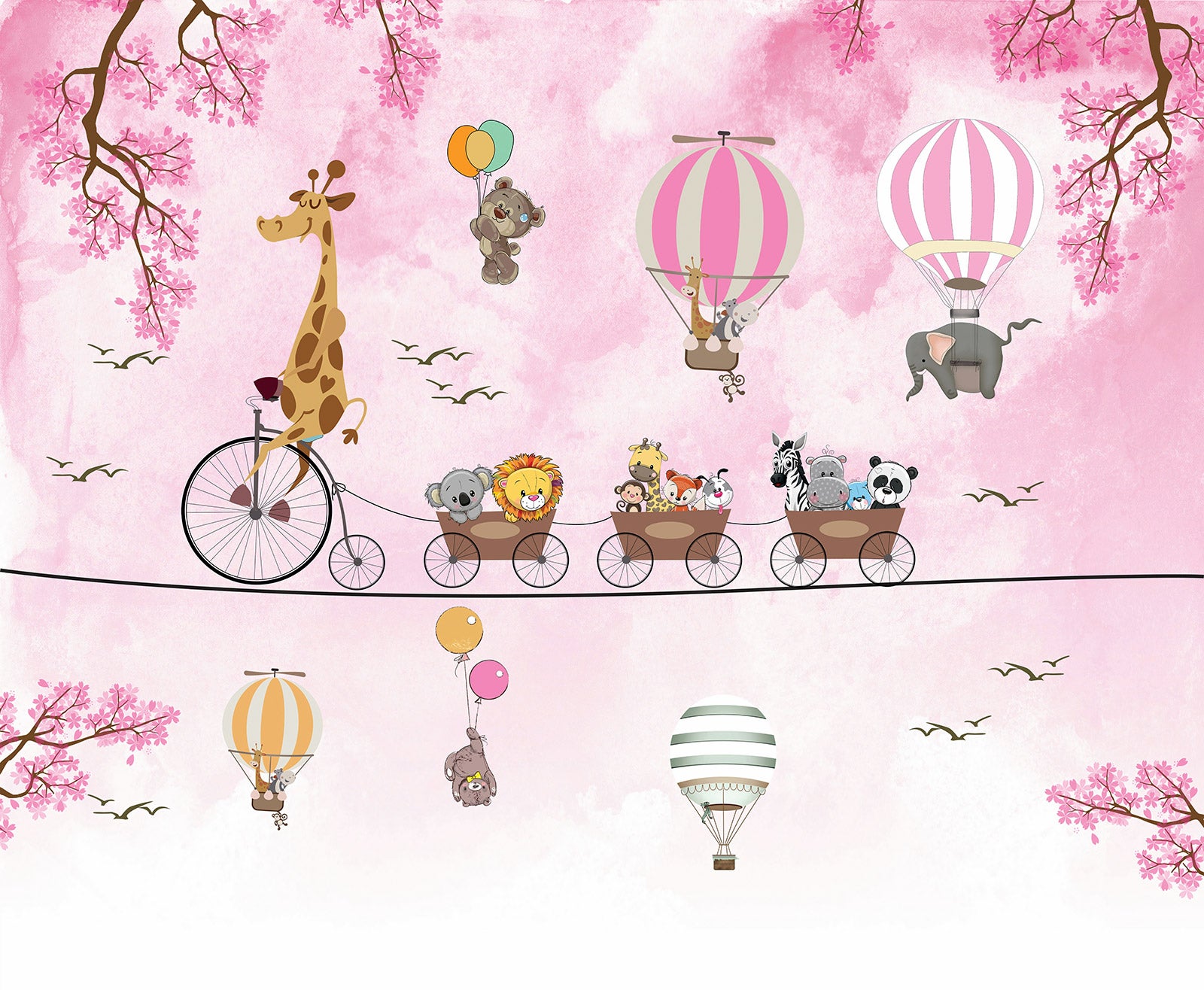 Carta Da Parati Panoramica Per Bambini - Animali Mongolfiera Larghezza 490 Cm X Altezza 255 Cm 93096942