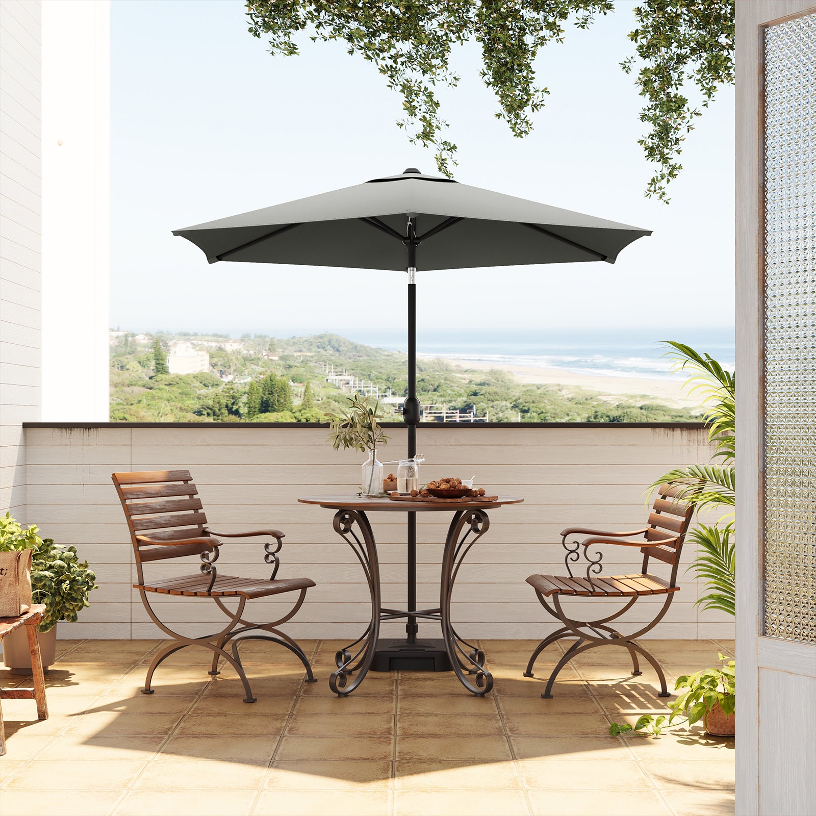 WOLTU Parasol de Jardin, 300cm, Parasol Inclinable avec Manivelle, pour Jardin/Balcon/Terrasse/Plage/Marché, Tissu Anti-UV 180g/m², Gris Foncé - 2