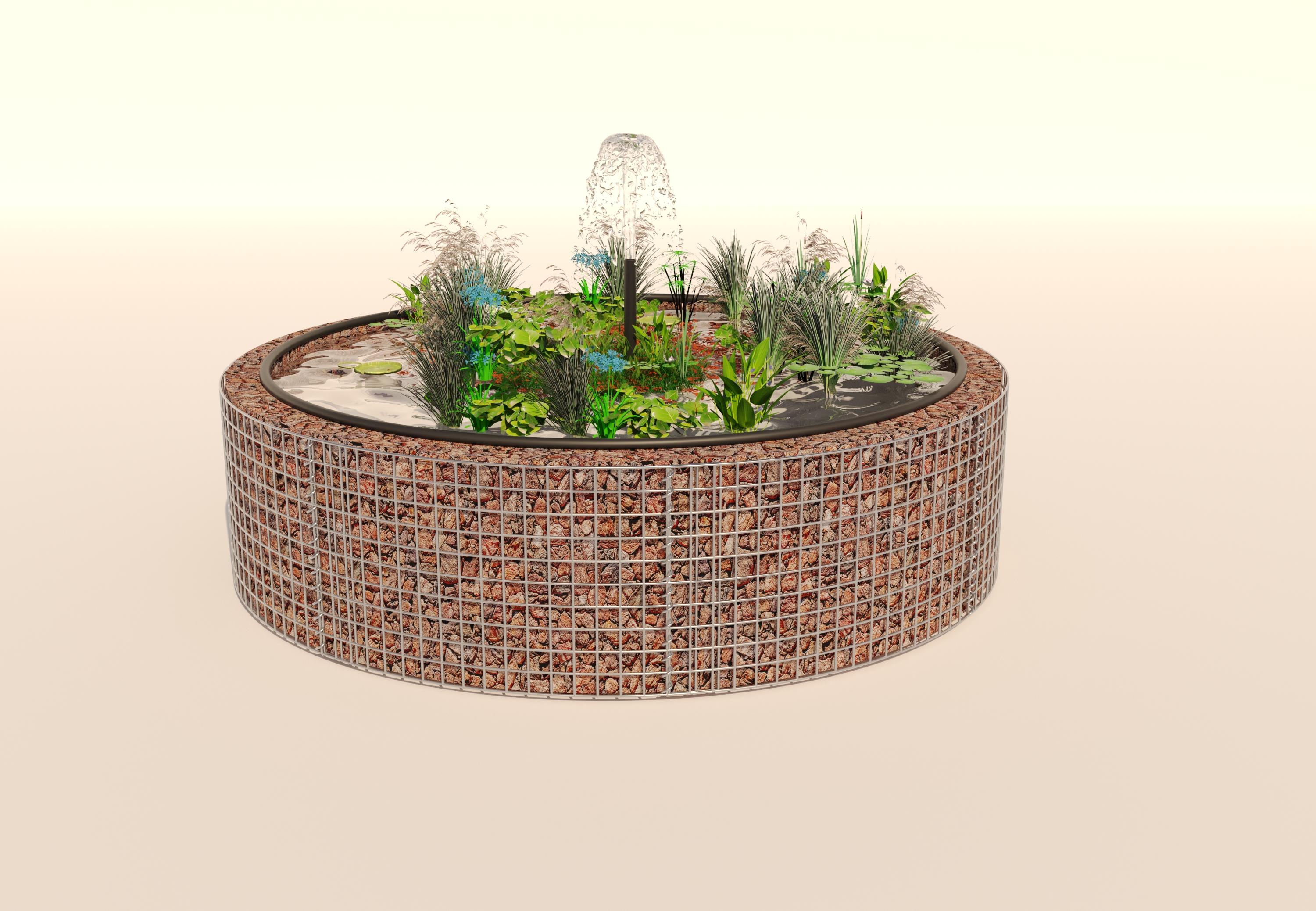 Estanque elevado redondo de gaviones, diámetro exterior 202 cm, altura 50 cm, malla 5 x 5 cm, grosor de pared 15 cm