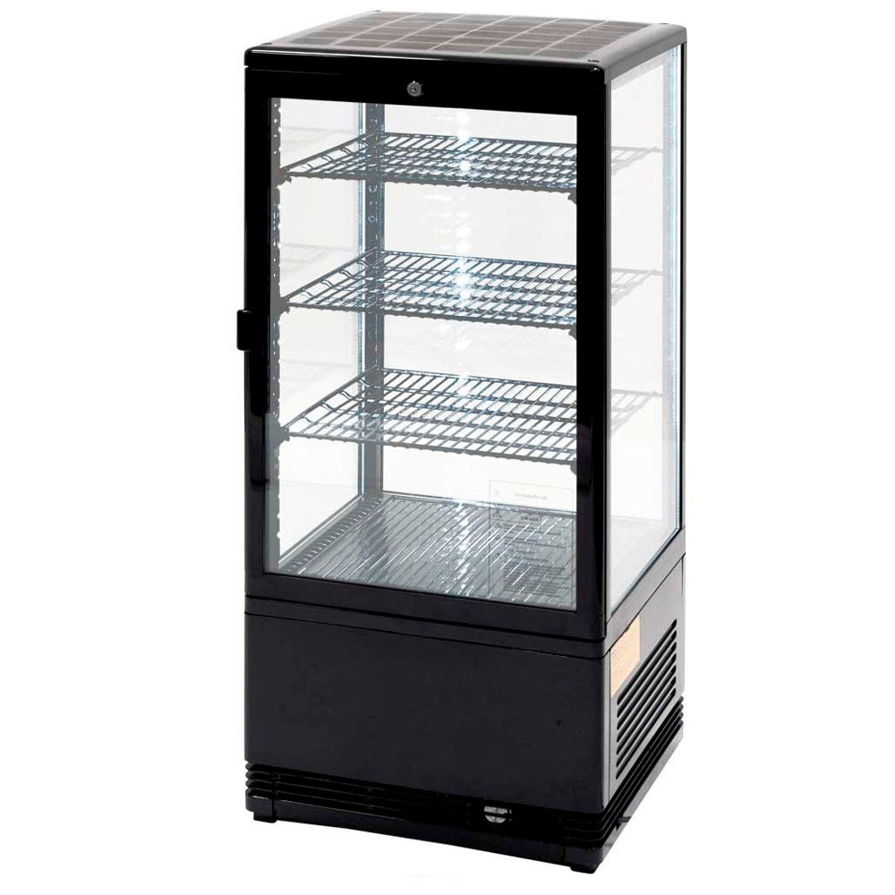 Cleiton® vitrina pastelera expositora refrigerada vertical 3 estantes 1 puerta negra 70 litros ventilada | vitrina sobremesa cristal recto