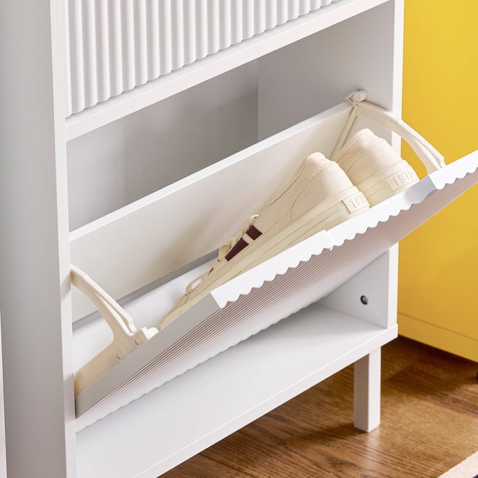 SoBuy FSR177-H-W Meuble à Chaussures Armoire à Chaussures, 3 Portes abattantes, Meuble d'Entrée, Blanc - 7