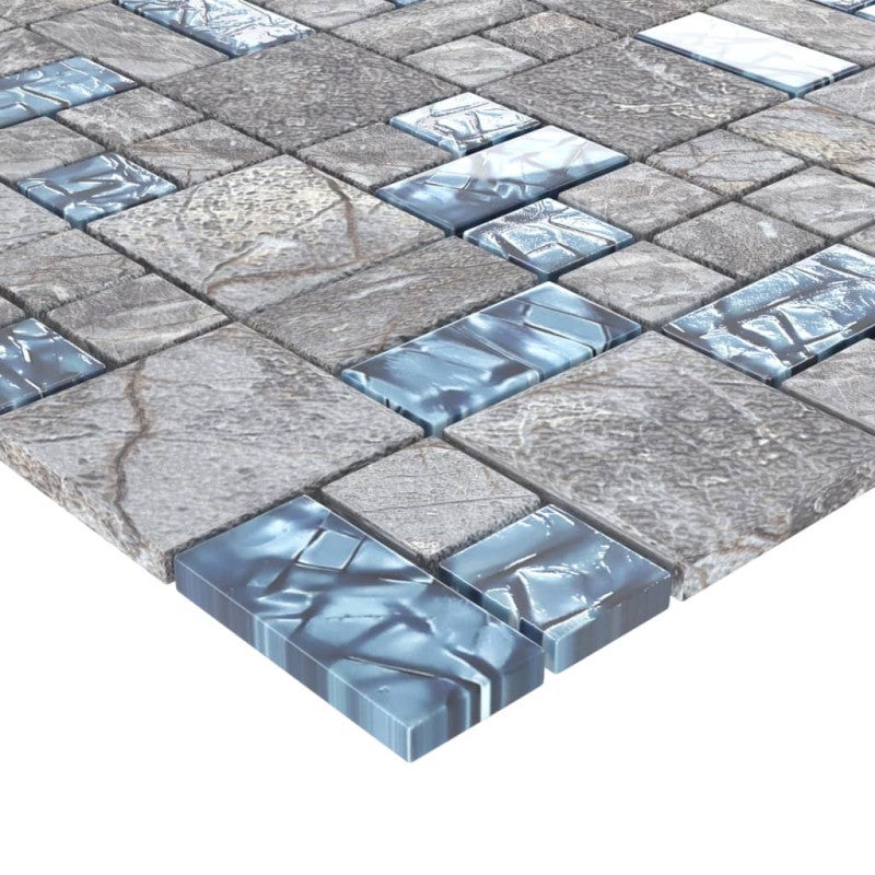 Carreaux mosaïque 11 pcs Gris et bleu 30x30 cm Verre - 5