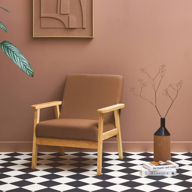 Poltrona scandinava in legno e velluto a coste, Marrone Leroy Merlin