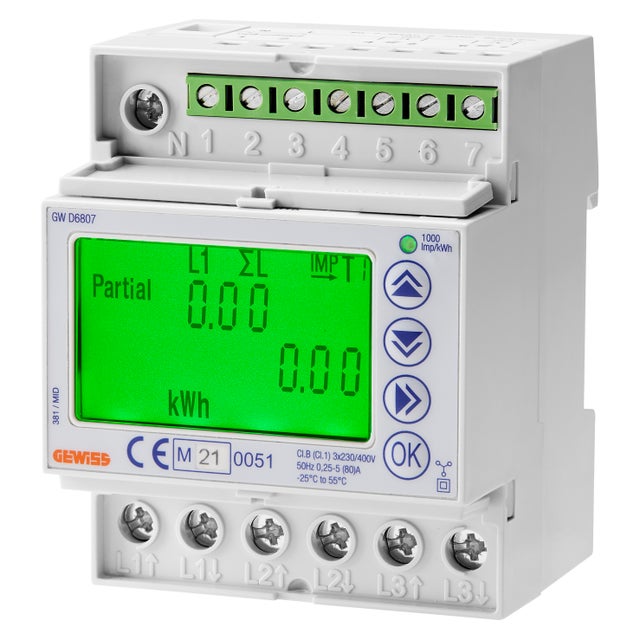 Compteur d'énergie triphasé MID digital 80 A connexion directe 4 modules - GEWISS - GWD6807