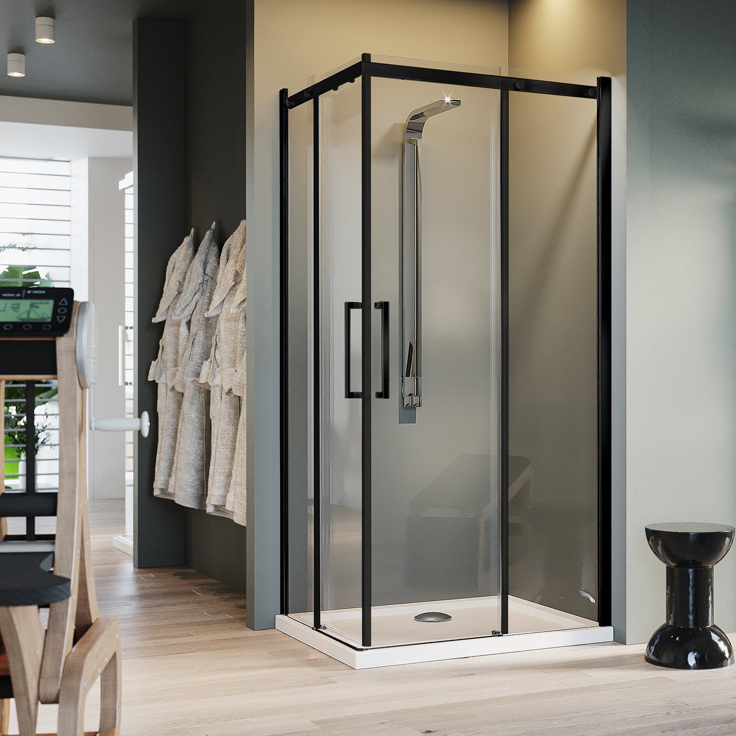 CABINE DE DOUCHE ANGULAIRE FORTE LITE – 70x70cm Verre Transparent Et PVC, Profil Blanc Coulissant