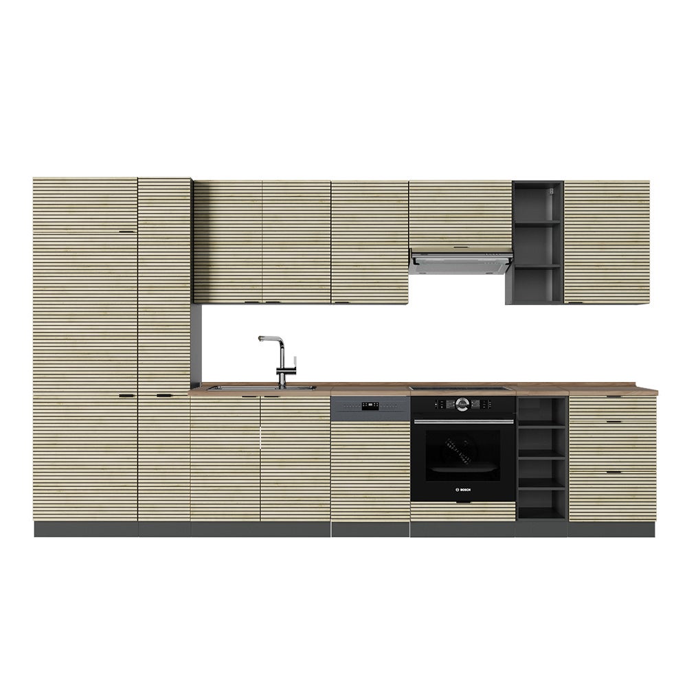 Vicco Aneks kuchenny Fame-Line, Panel dębowy/antracyt, 355 cm , BP Dąb