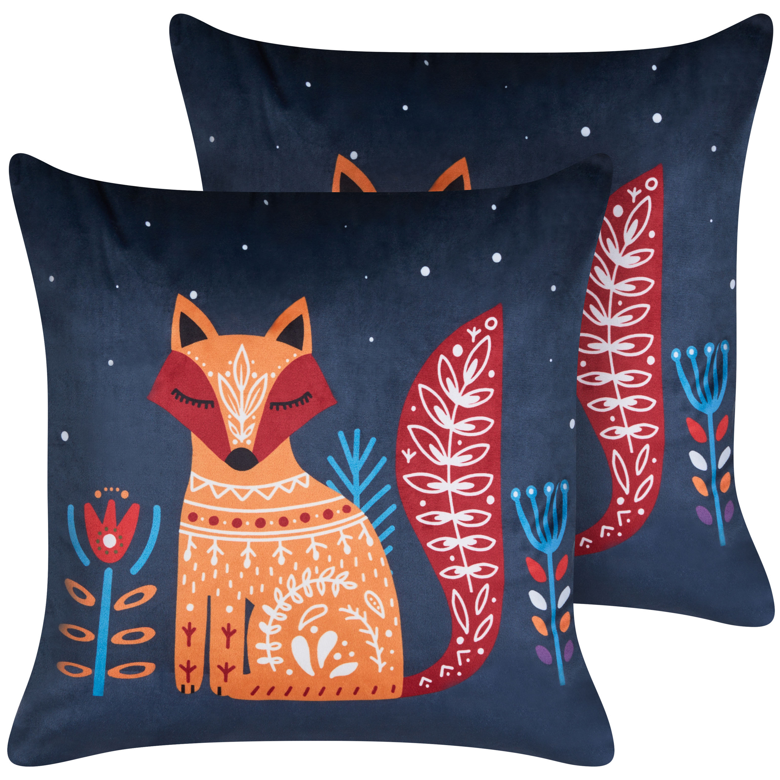 Beliani conjunto de 2 cojines firespike terciopelo 45 x 45 cm infantil animal azul oscuro