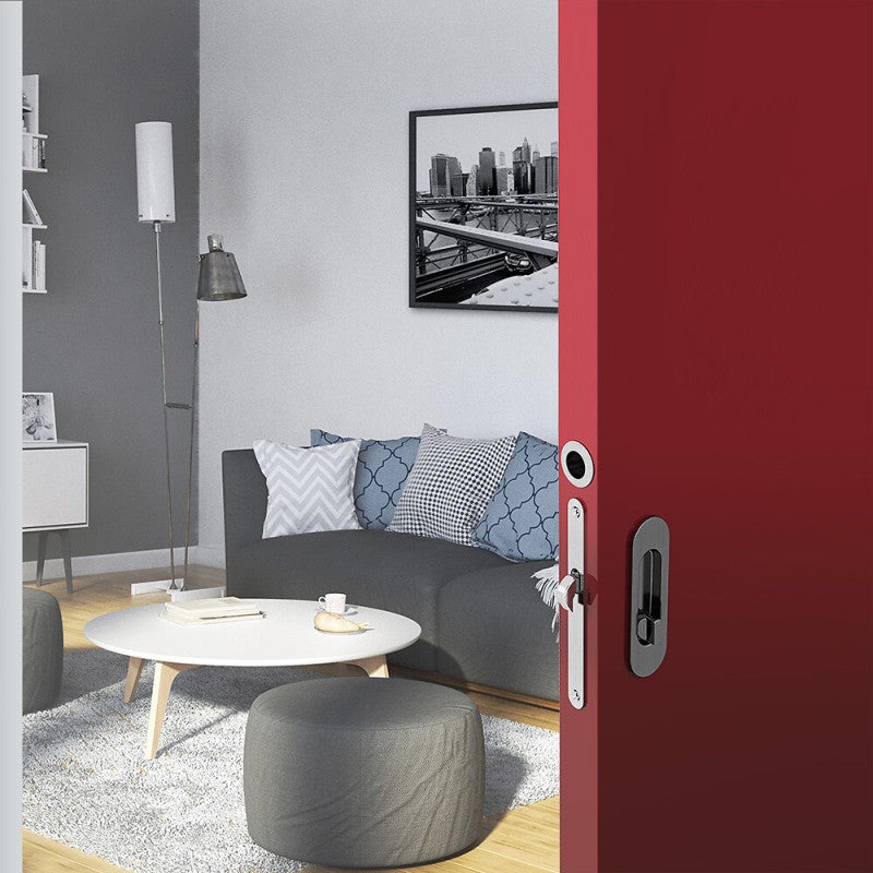 Kit serrure à condamnation, poignée ovale, acier finition satiné - 2