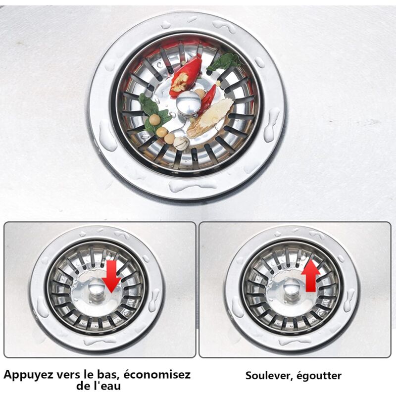 1pc Bouchon Evier Cuisine Filtre Evier Cuisine Bouchon de Lavabo de Salle de Bain en Acier Inoxydable Filtre de Lavabo de Salle de Bain, (79mm) - 5
