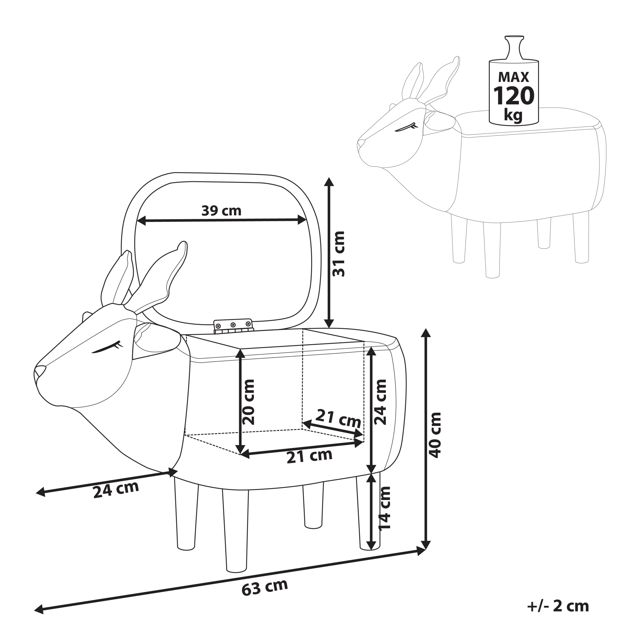 Pouf animaletto contenitore REINDEER Tessuto Beige - 3