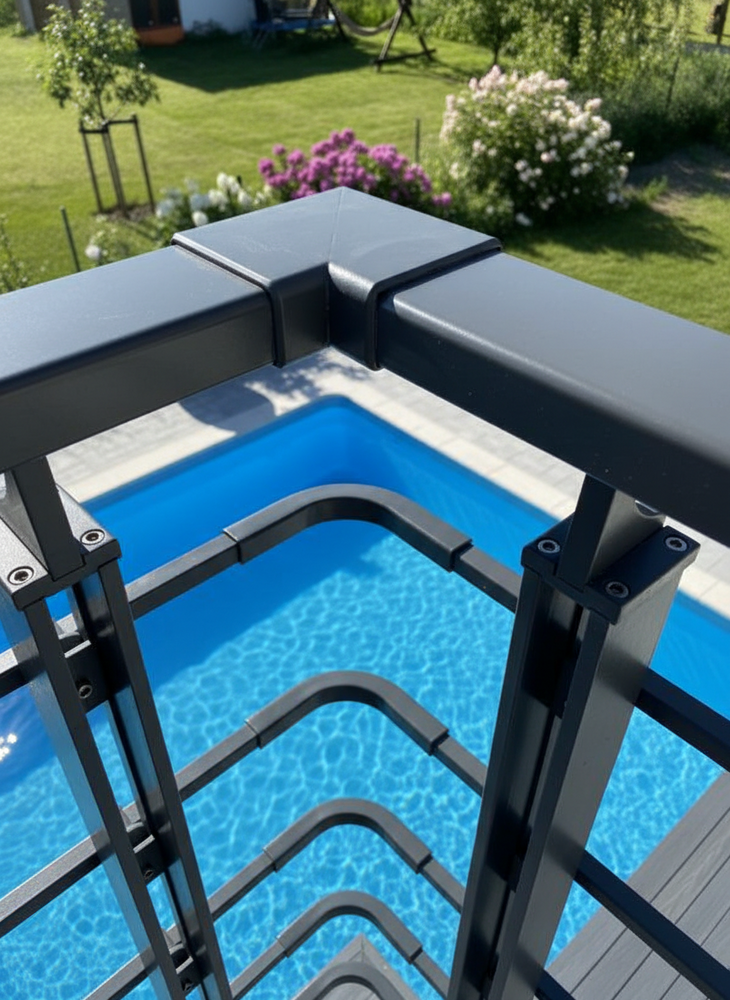 Garde-corps en aluminium BOSTON 4 BORDE (poteau fixation latérale) , 4 traverses (14 x 14mm), finition aluminium peinte anthracite - 2,5 M - 3