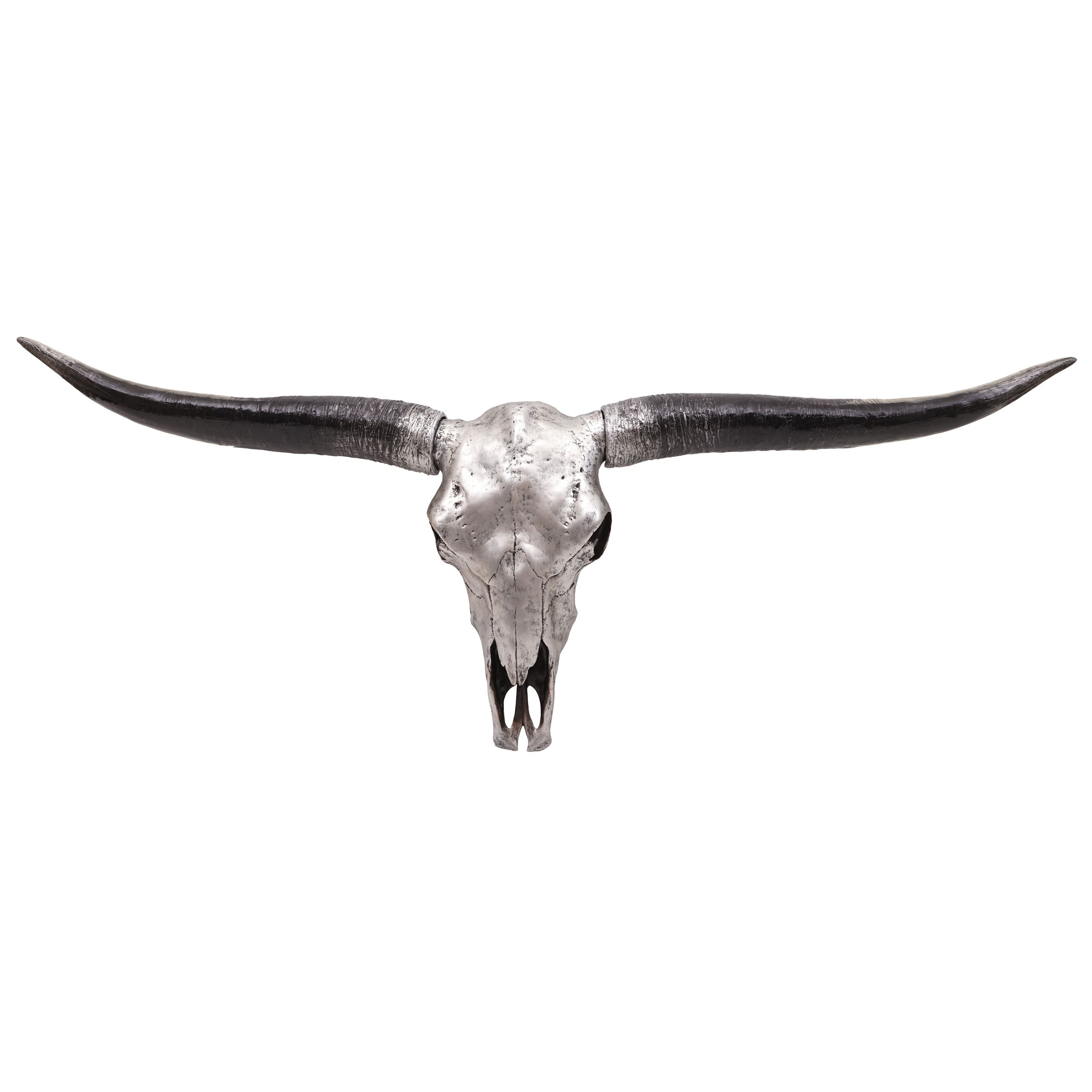 Trofeo de cabeza de toro longhorn, calavera decorativa de 132cm, trofeo plateado para interior y exterior, decoración de pared 04_0002846