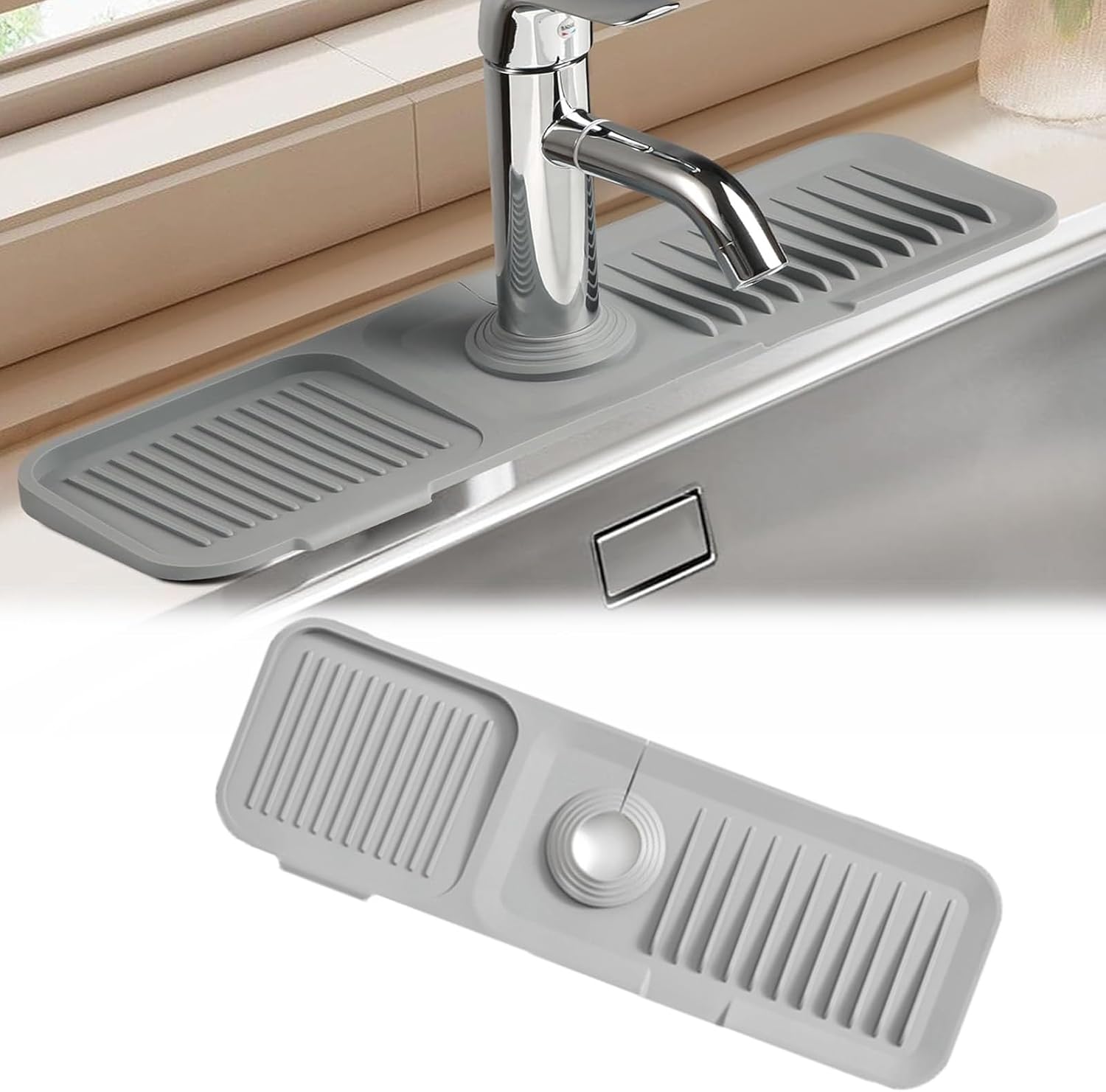 Tapis D'égouttement Pour Robinet De Cuisine, Protection Anti-éclaboussures En Silicone, Design Avec 3 Ouvertures, Noir