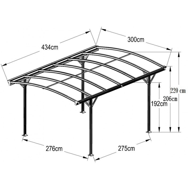 Carport aluminium anthracite 4,34x3m abri voiture - 3