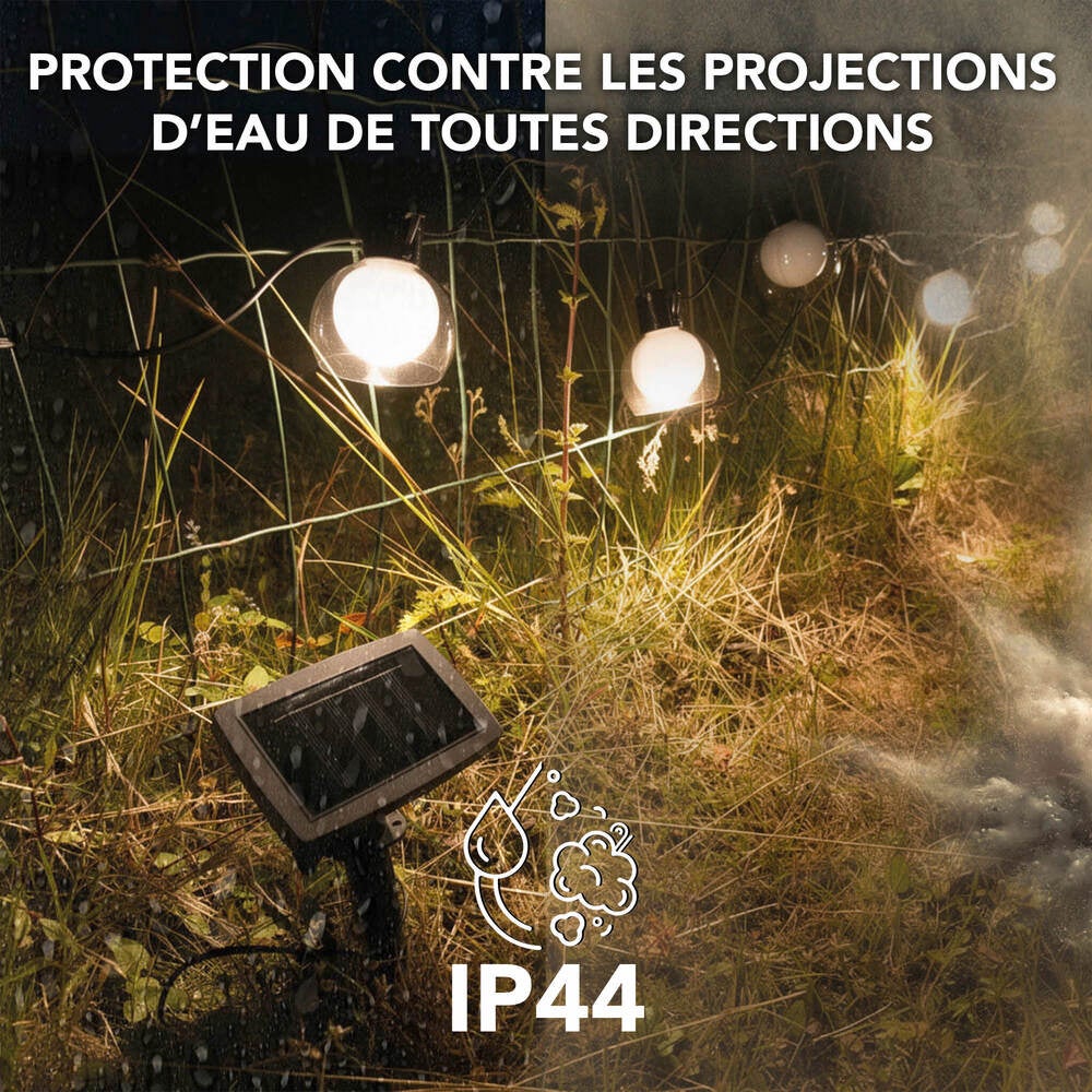 Guirlande Guinguette Solaire LED 6.15m, 10 ampoules, 2700K Blanc-chaud, IP44, Crépusculaire - Tibelec - 8