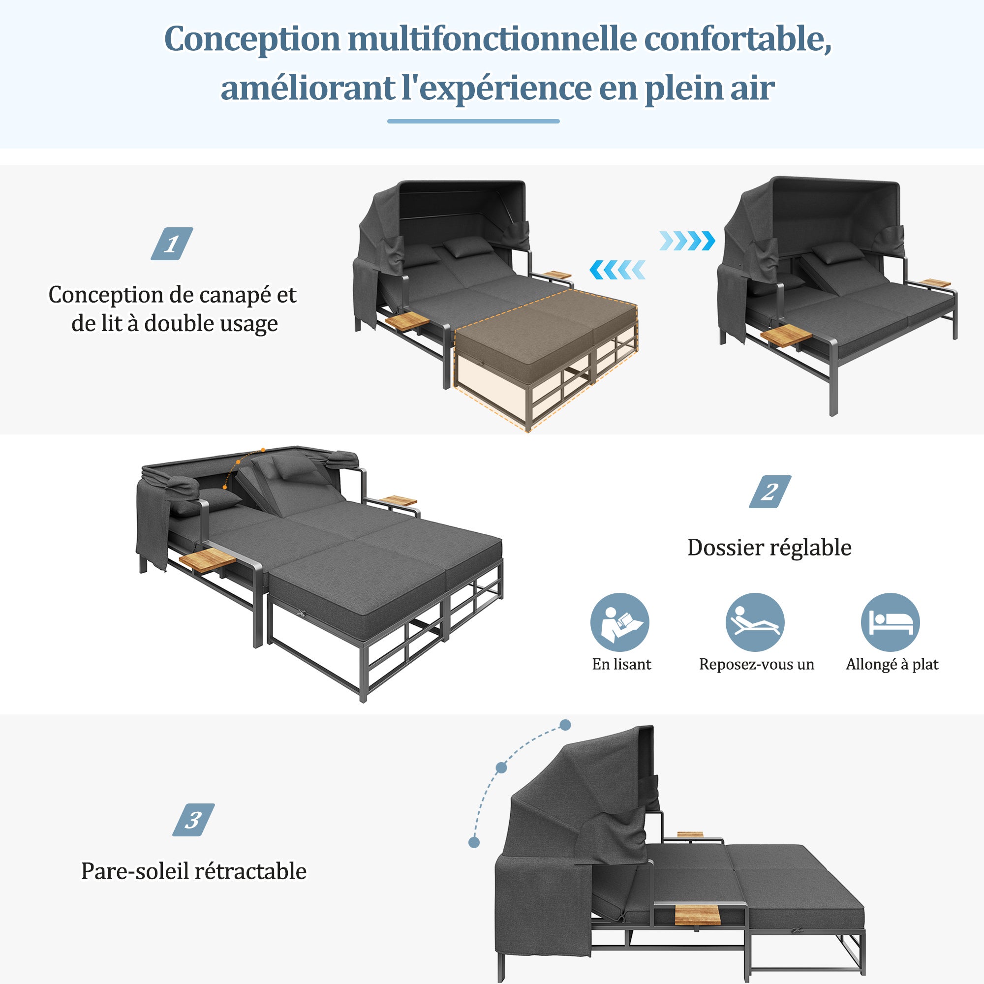 Salon bas de jardin en Métal Gris 2 personnes - 5