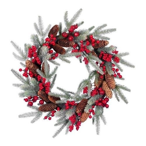 Corona natalizia con pigne e palline per albero di Natale, ghirlanda decorativa, decorazione natalizia, ghirlanda da tavolo, corona di Natale (oro + palline rosse), ghirlanda di cedro corona, rotonda