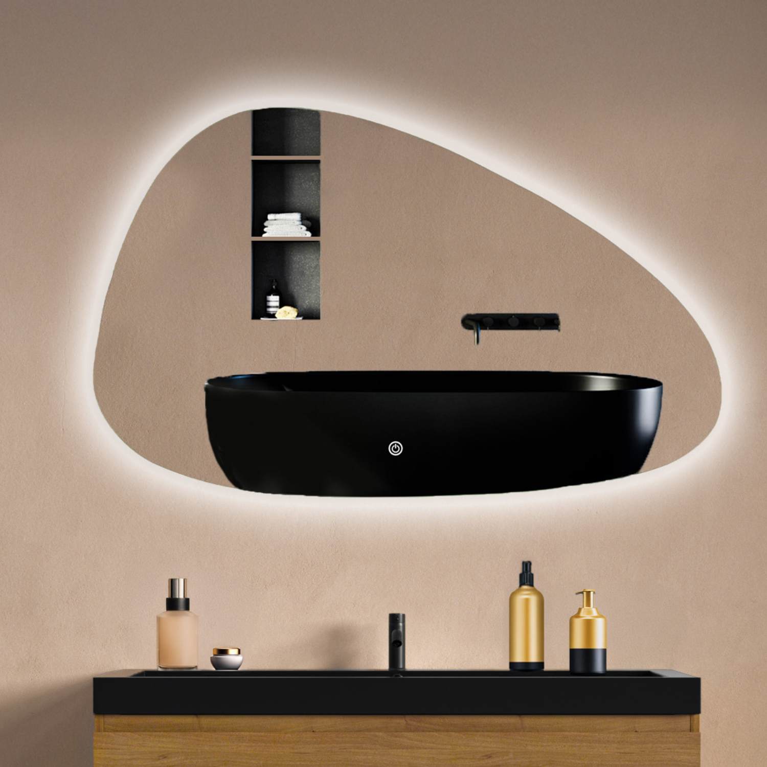 3 Luces Ajustables Tactil Espejo De Baño Con Luz LED 100x60 Cm - 3 Colores De Luz, Táctil, Función Memoria, Marco Aluminio Espejo Maquillaje