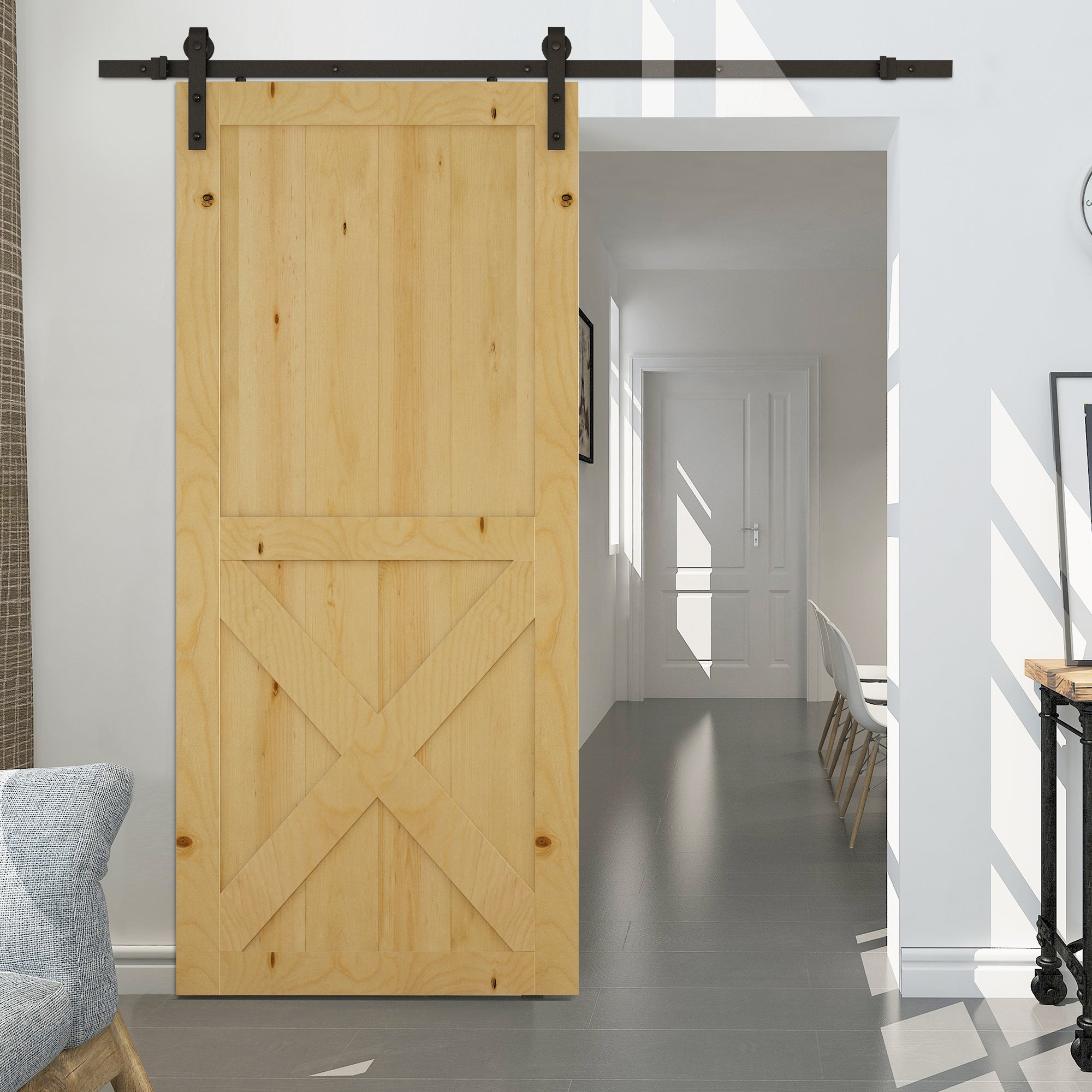 Kit de porte coulissante système galandage pour porte d'une épaisseur de 35-45 mm et largeur max. 1 m charge max. 100 Kg acier brun foncé - 4