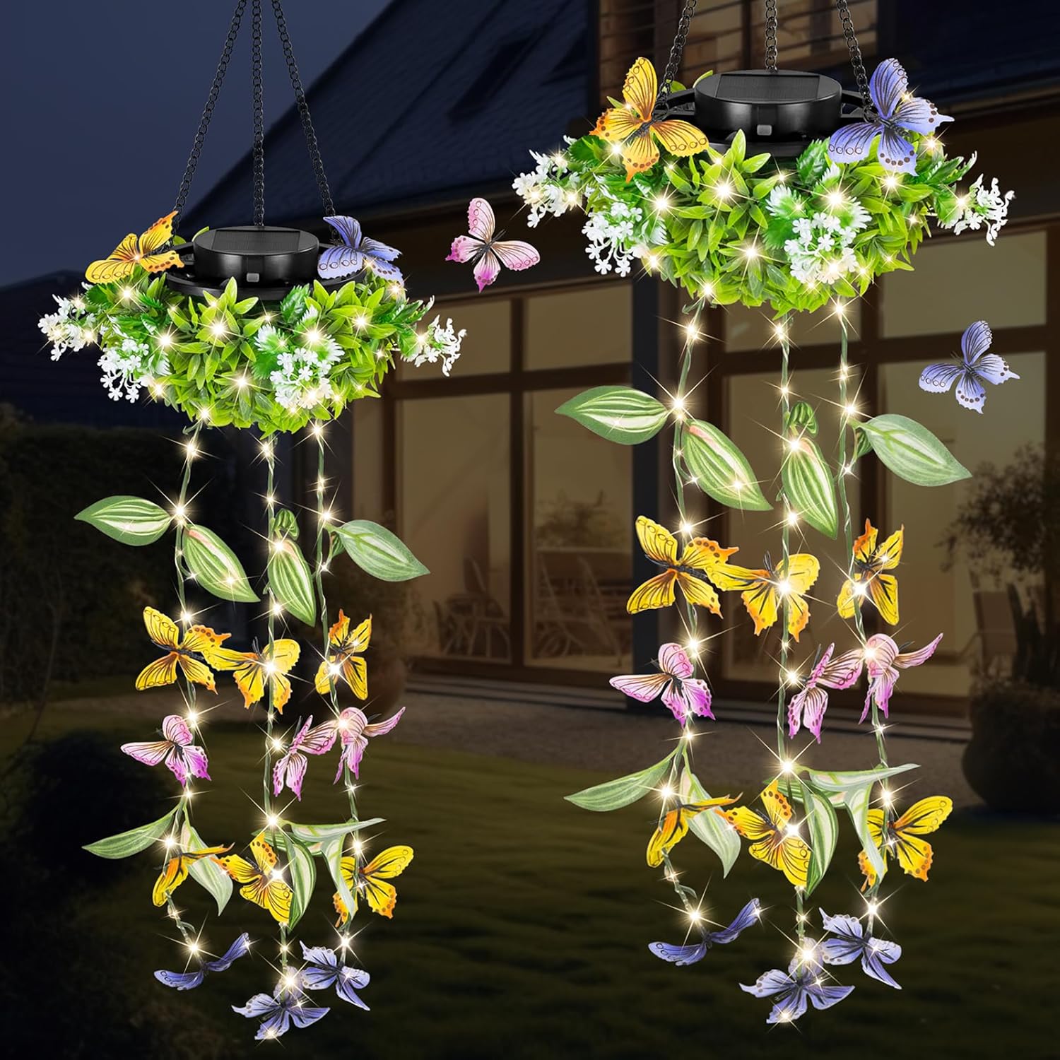 Luci Solari A Farfalla 4 Pezzi &ndash; 7 LED Colorati, IP65 Impermeabili, Ricarica Solare, Altezza 75 Cm, Auto Accensione Al Crepuscolo, Per Giardino, Prato E Vialetti