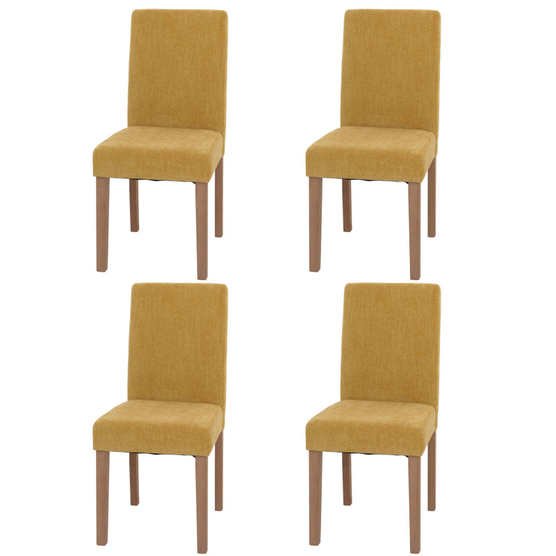 Zestaw 4 krzeseł do jadalni Littau, krzesło kuchenne z wysokim oparciem, tkanina/tkanina szenilowa drewno ~ żółty, nogi w kolorze naturalnym