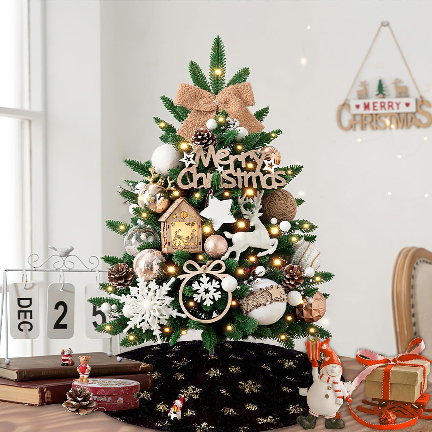 Saia para árvore de Natal, capa para árvore de Natal, tapete para árvore de Natal, adequado para decoração, preto, 122 cm - 4