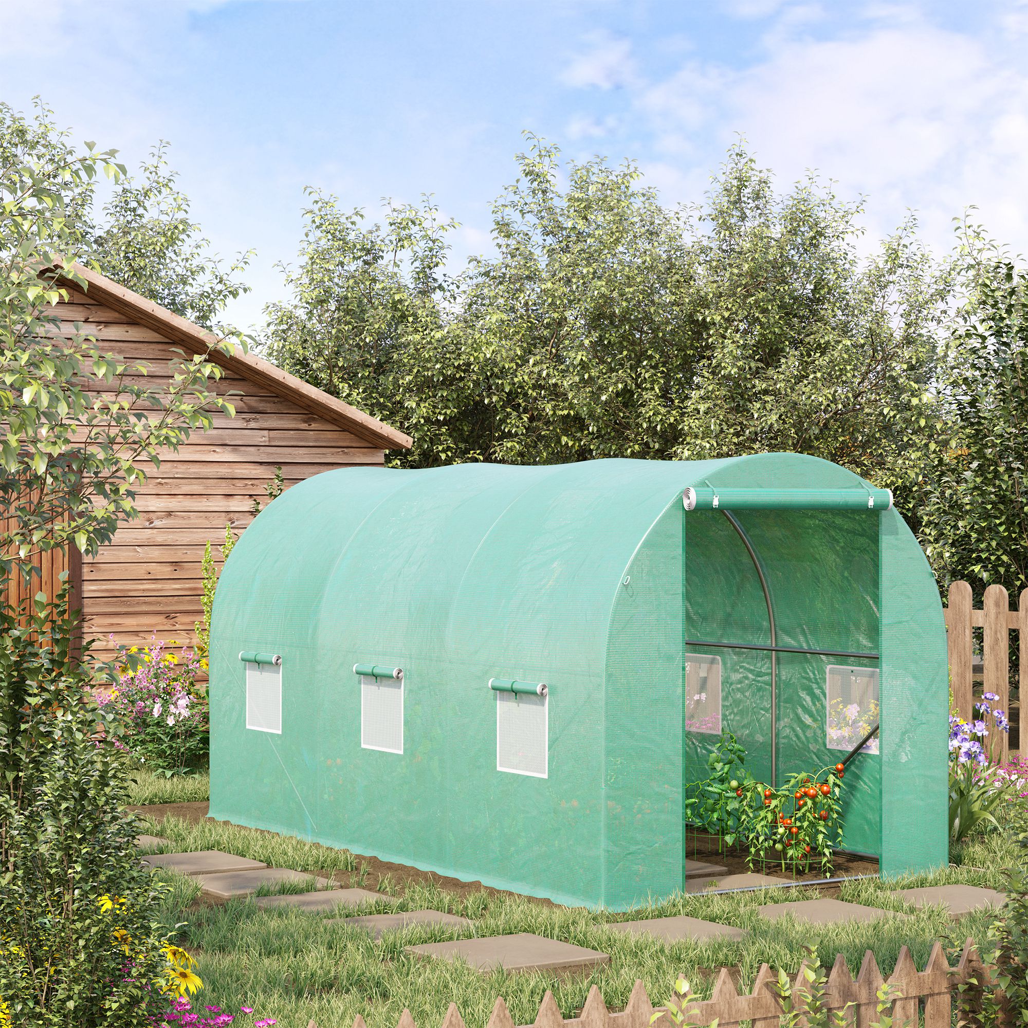 Outsunny Serre de Jardin Tunnel 8 m² 4L x 2l x 1,9H m Acier galvanisé renforcé diamètre 2,4 cm + PE Haute densité fenêtres Porte - 3