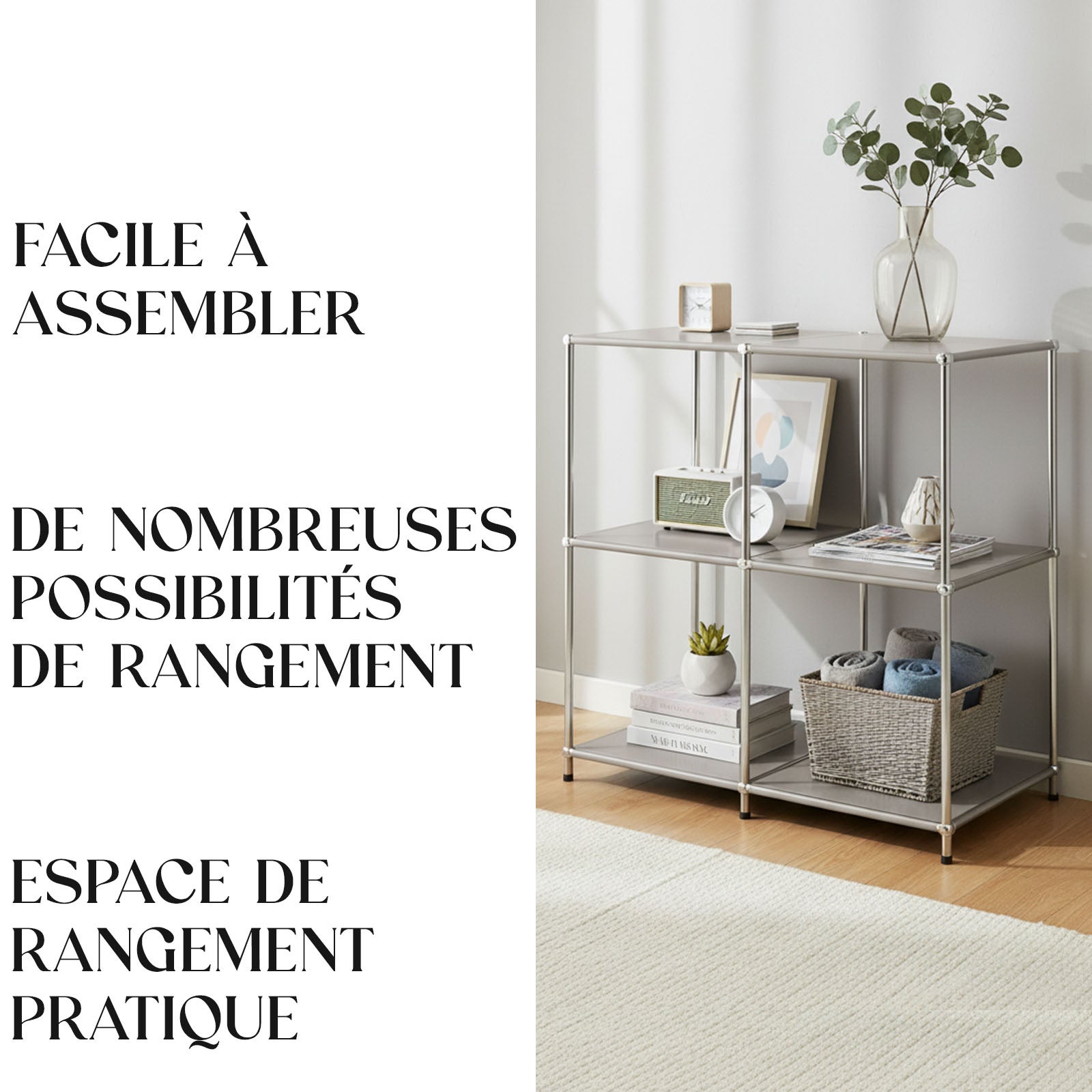 Étagère métal chromé design épuré, Concept Epuré MK-027 : 3 étages, 78 x 40 x 82 cm, Gris - 5