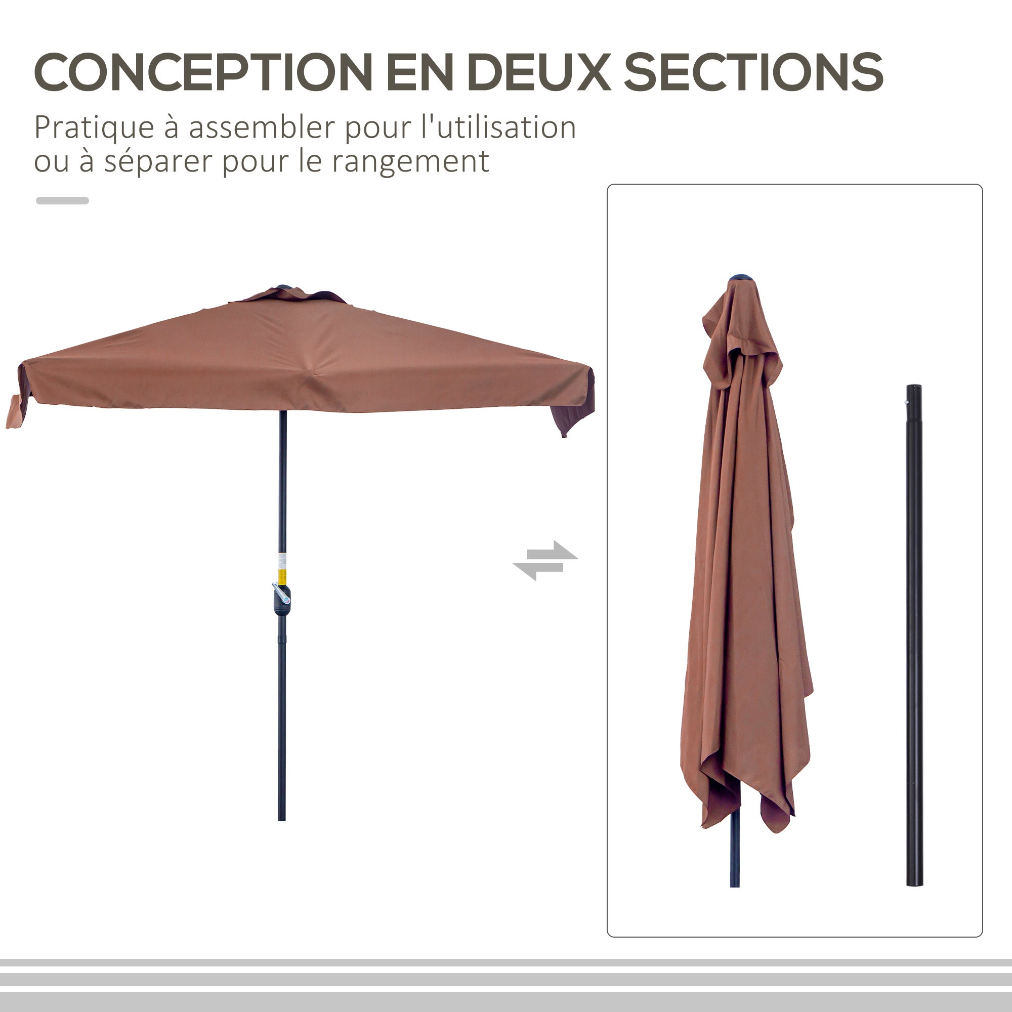 Parasol de balcon - demi parasol - 5 entretoises métal polyester haute densité - 6