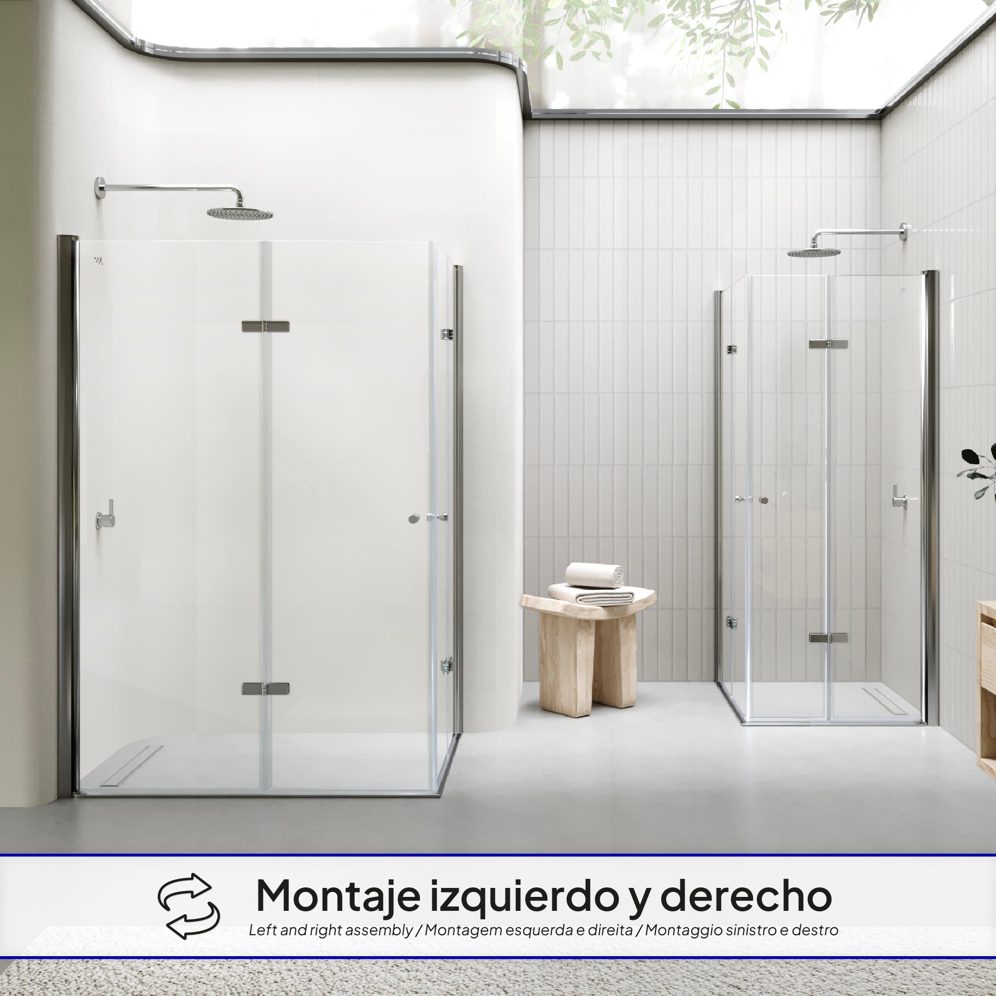 Box Doccia Emma 90x90x180cm, REVERSIBILE, Porte Pieghevoli, Regolazione 88.5-90.5x88.5-90.5cm, Profili Cromati, Vetro Temperato Trasparente 6mm - 3